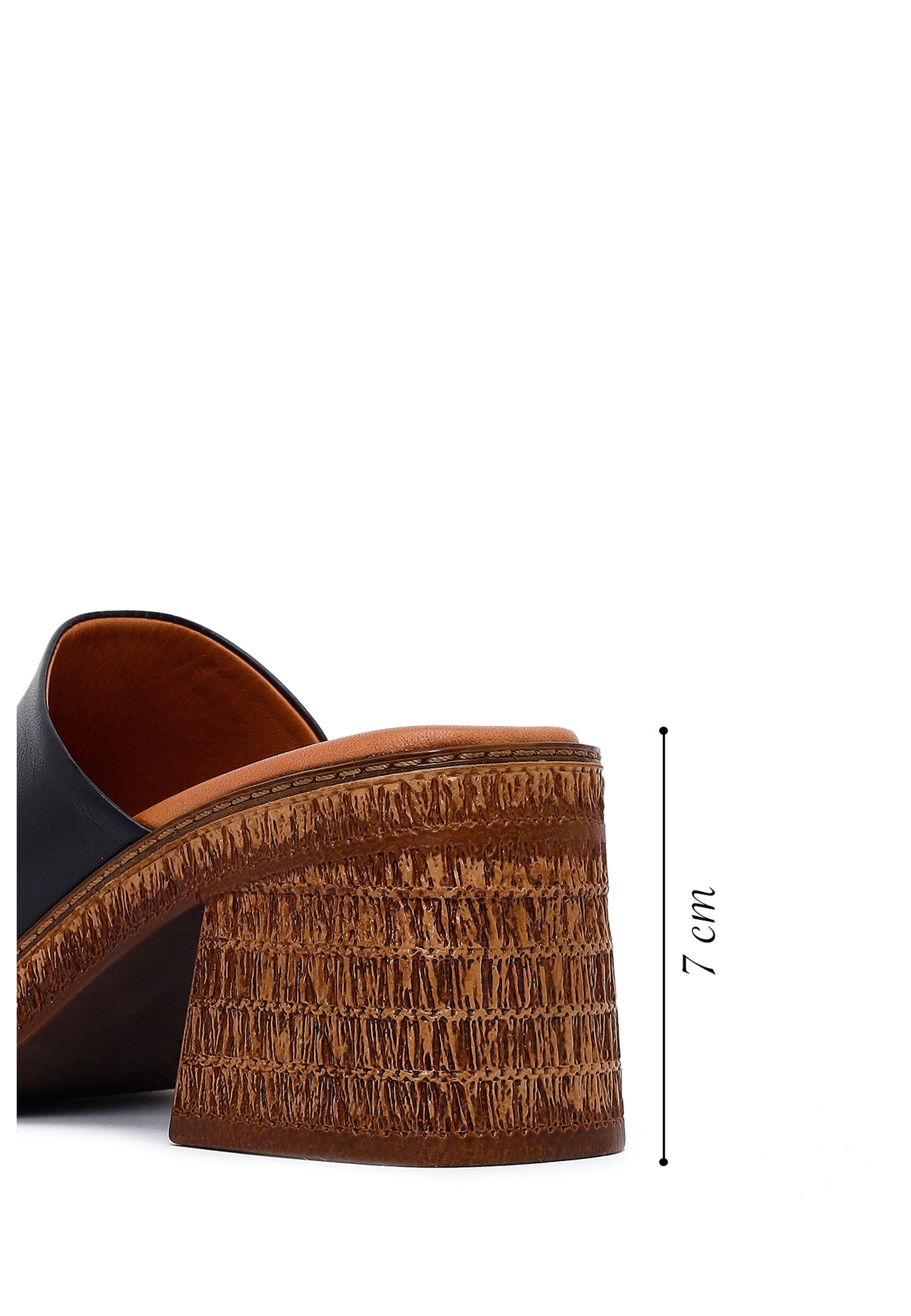 Derimod Pantoletten aus Leder mit mittlerem Absatz Mules Echtes Leder, Lederfutter, TPU-Sohle, Blockabsatz, Slip-On Design