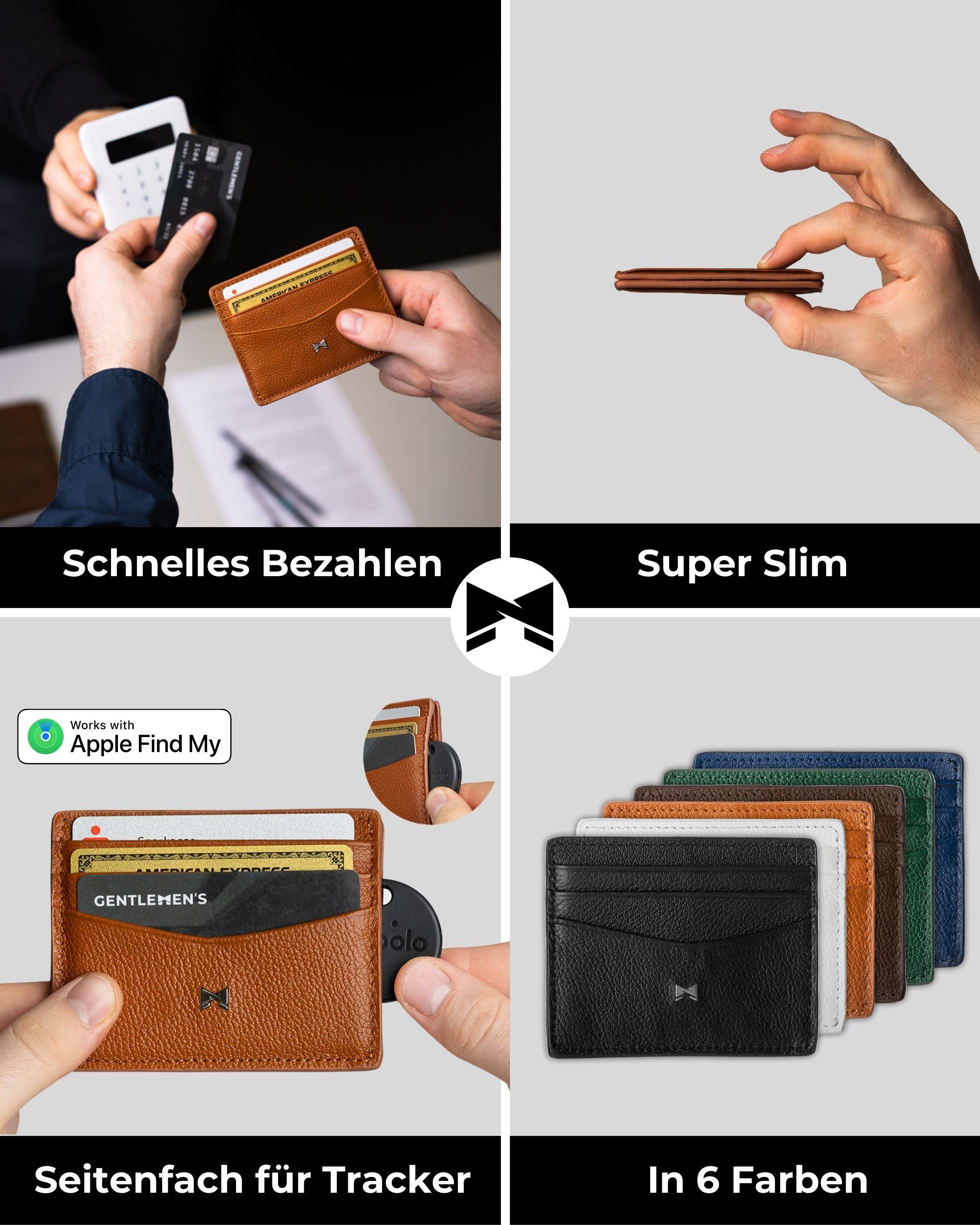 Herren, Herren mit Geldbeutel RFID mit Slim - mit Kreditkartenetui Fach Kartenetui - Mittelfach Wallet - Münzfach AirTag Gentlemen's Schutz Schein- und Cognac für &