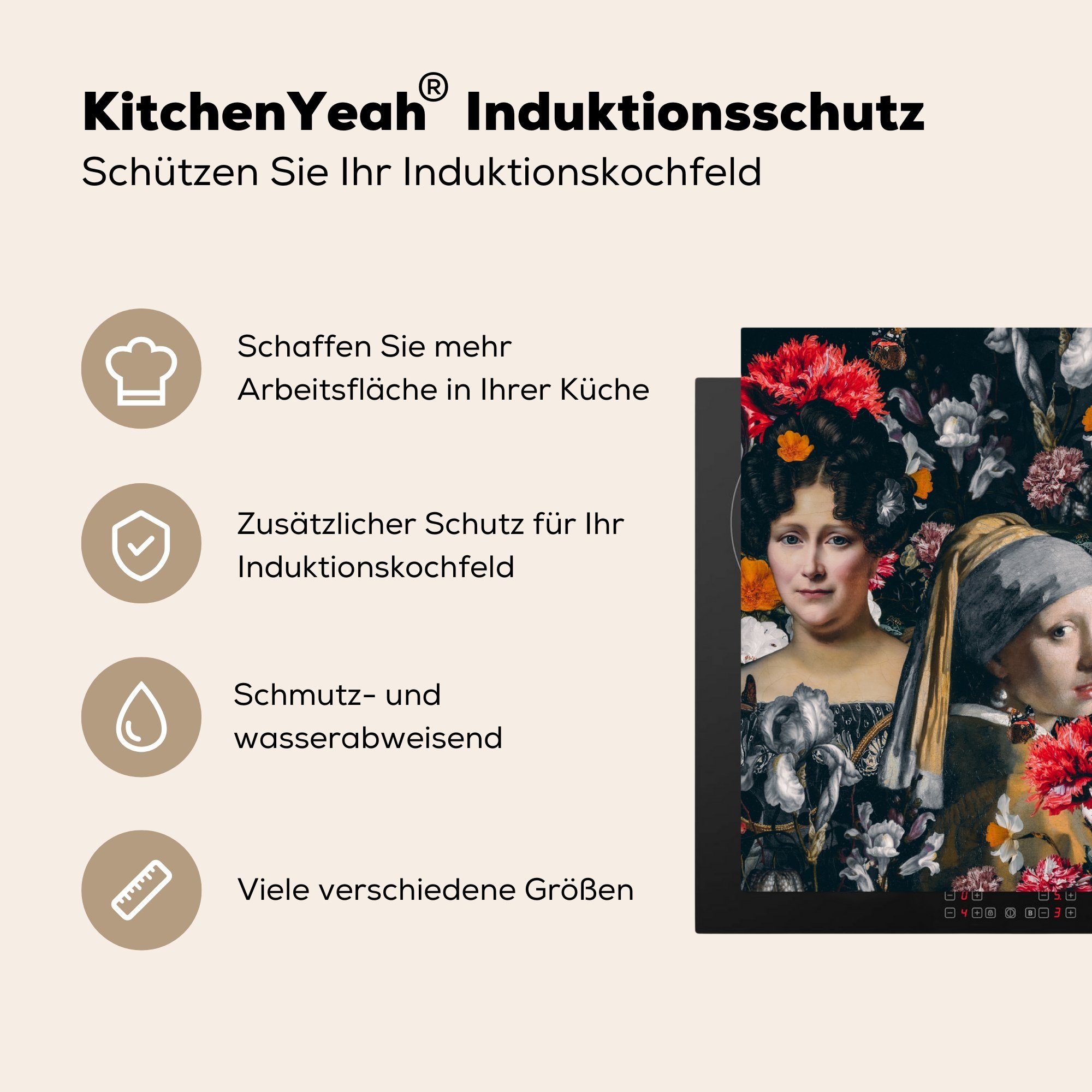 Collage, - Schutz (1 Kunst Induktionskochfeld cm, tlg), 71x52 für Herdblende-/Abdeckplatte die Ceranfeldabdeckung Blumen küche, Vinyl, - MuchoWow