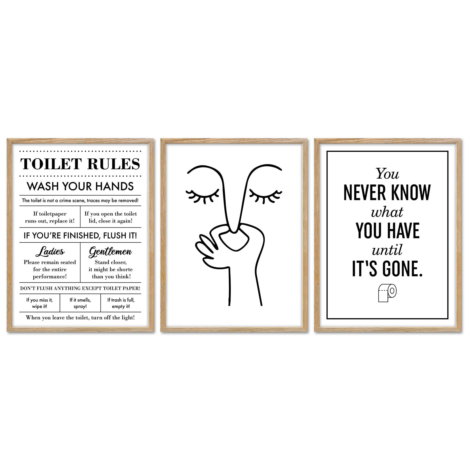 ARTFAVES Bilder-Collage Poster Set - Toilet Fun - 3 Deko Wandbilder witzig, schwarz-weiss, (Wandbilder modern, 3 St)