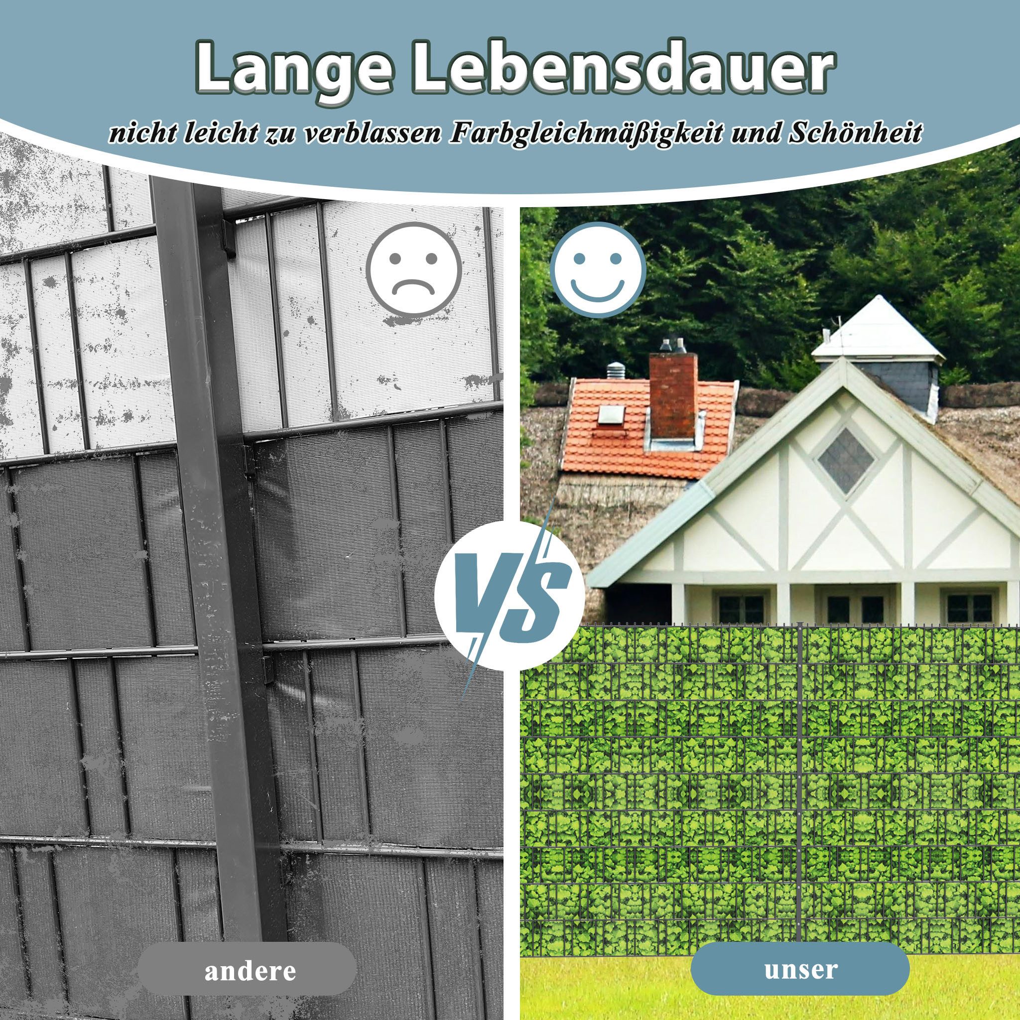 FIVMEN Sichtschutzstreifen PVC Sichtschutz Sichtschutzfolie, 35m Lang 19cm Hoch, Große Blätter, mit Befestigungsclipse Gartenzaun Windschutz für Zaun – Bild 4 von 5