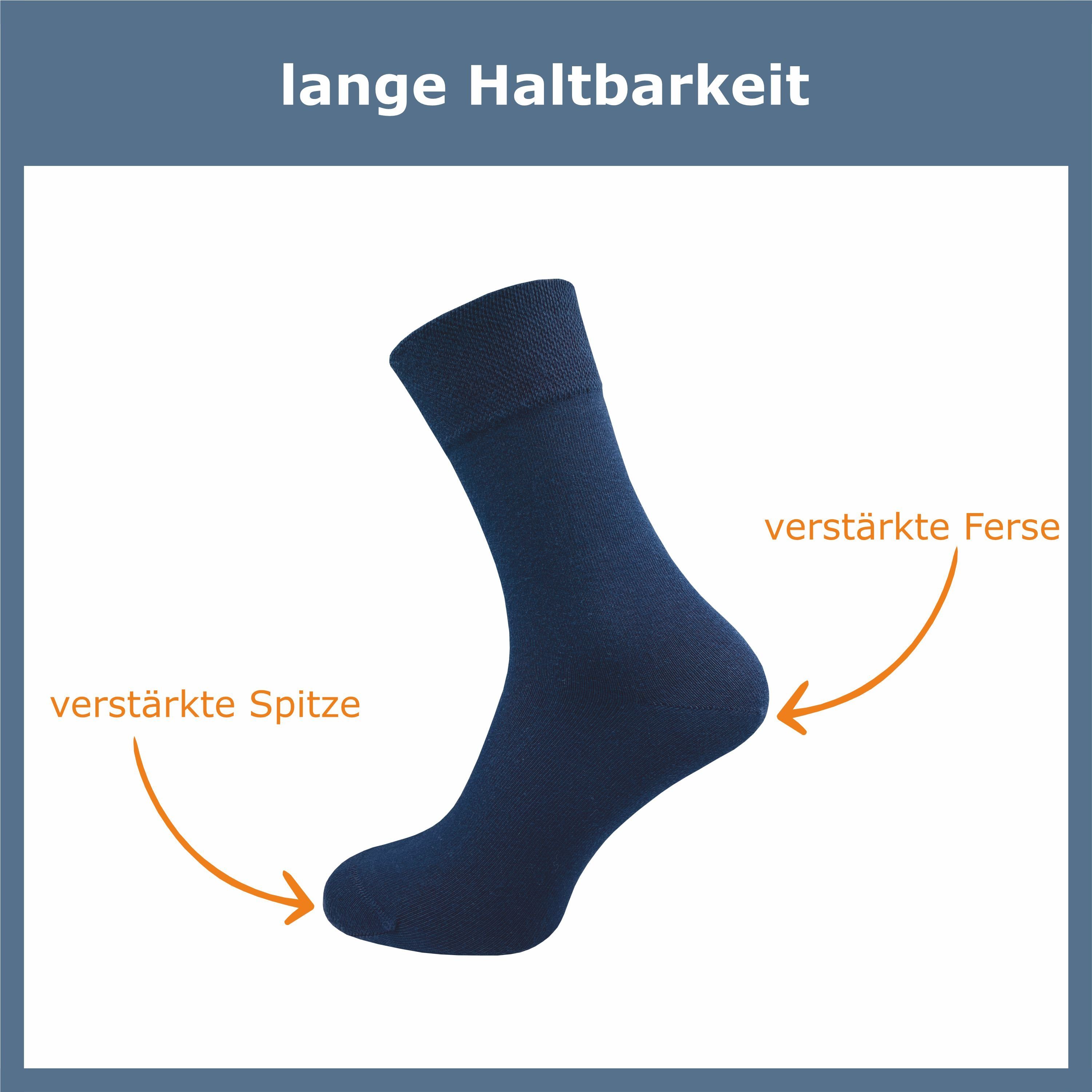 gekämmter (6 GAWILO ohne grau Damen drückende für Herren & & Baumwolle - schwarz, Komfortbund doppelt blau Socken aus hochwertiger, Naht - Paar) Premium