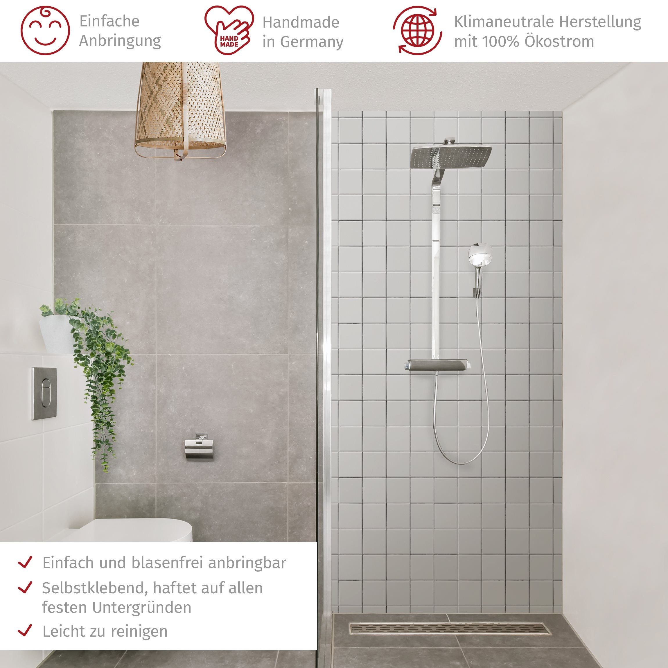 Thumbnail - Bilderdepot24 Badrückwand Mosaik grau Badrückwand ohne Bohren Dusche Fliesenoptik, (1-tlg., Hart-Folie Premium matt 0,61...