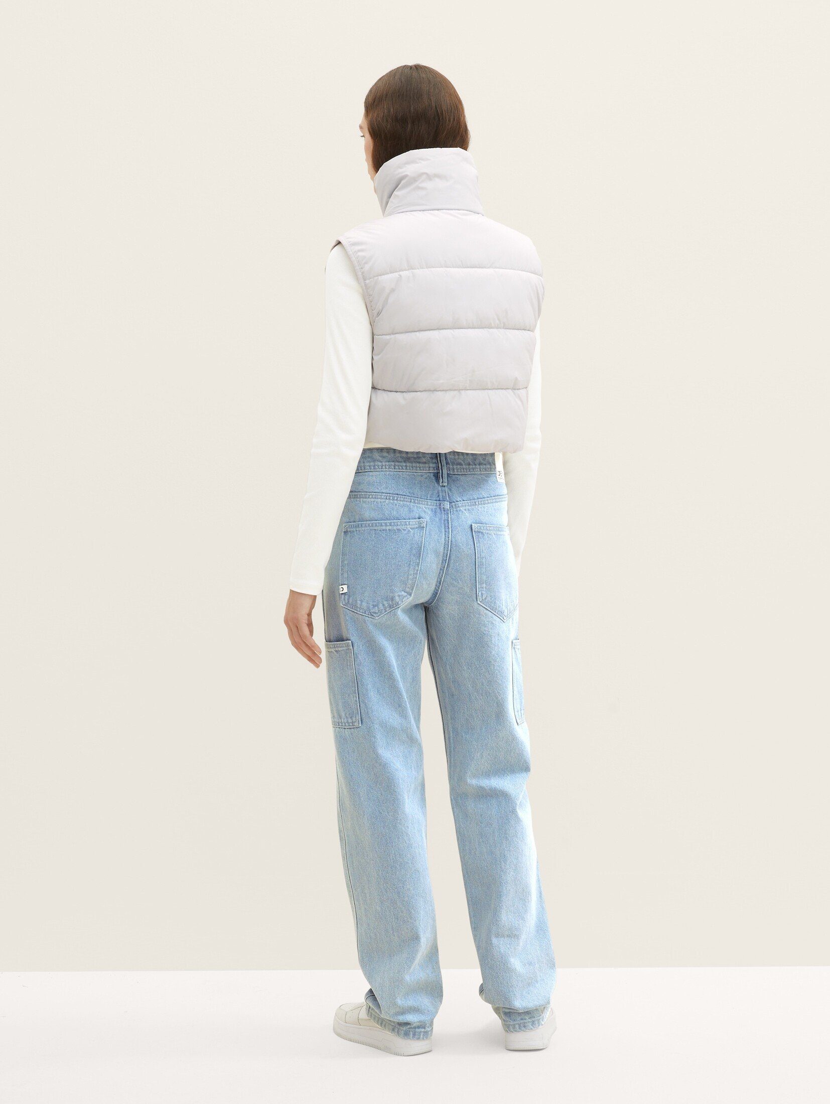 Cropped Puffer-Weste Denim TOM grey light basic TAILOR Steppweste