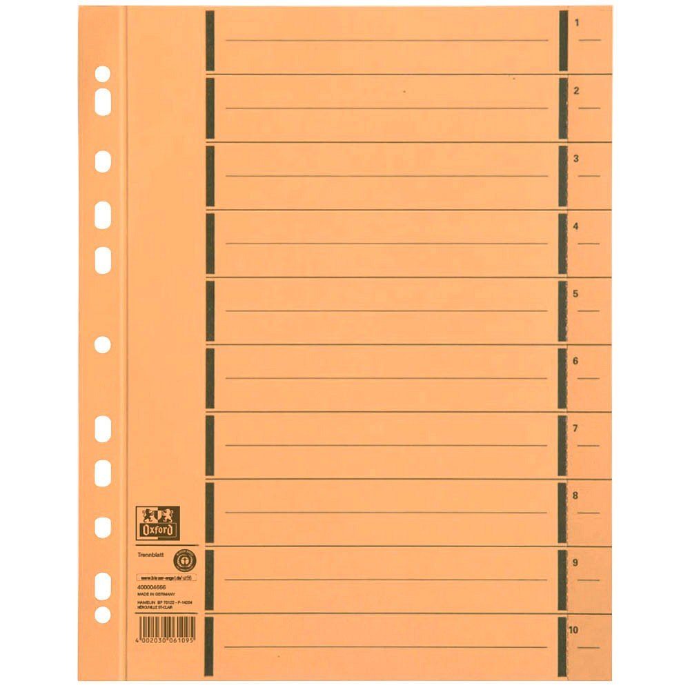 OXFORD Aktenordner 100 Trennblätter 1-10 liniert Kraftkarton A4 gelb