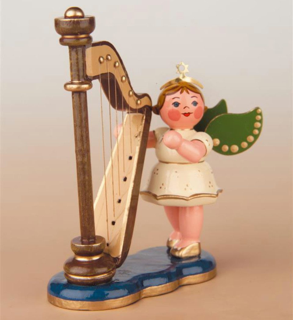 Hubrig Volkskunst Zschorlau Erzgebirge Engelfigur Hubrig Engel mit Harfe