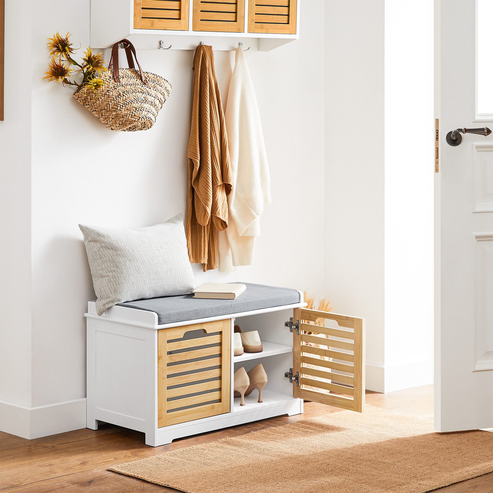 SoBuy Schuhbank FSR23-II, Sitzbank mit Stauraum Dielenbank Sitzkommode Schuhregal Garderobenbank – Bild 4 von 5
