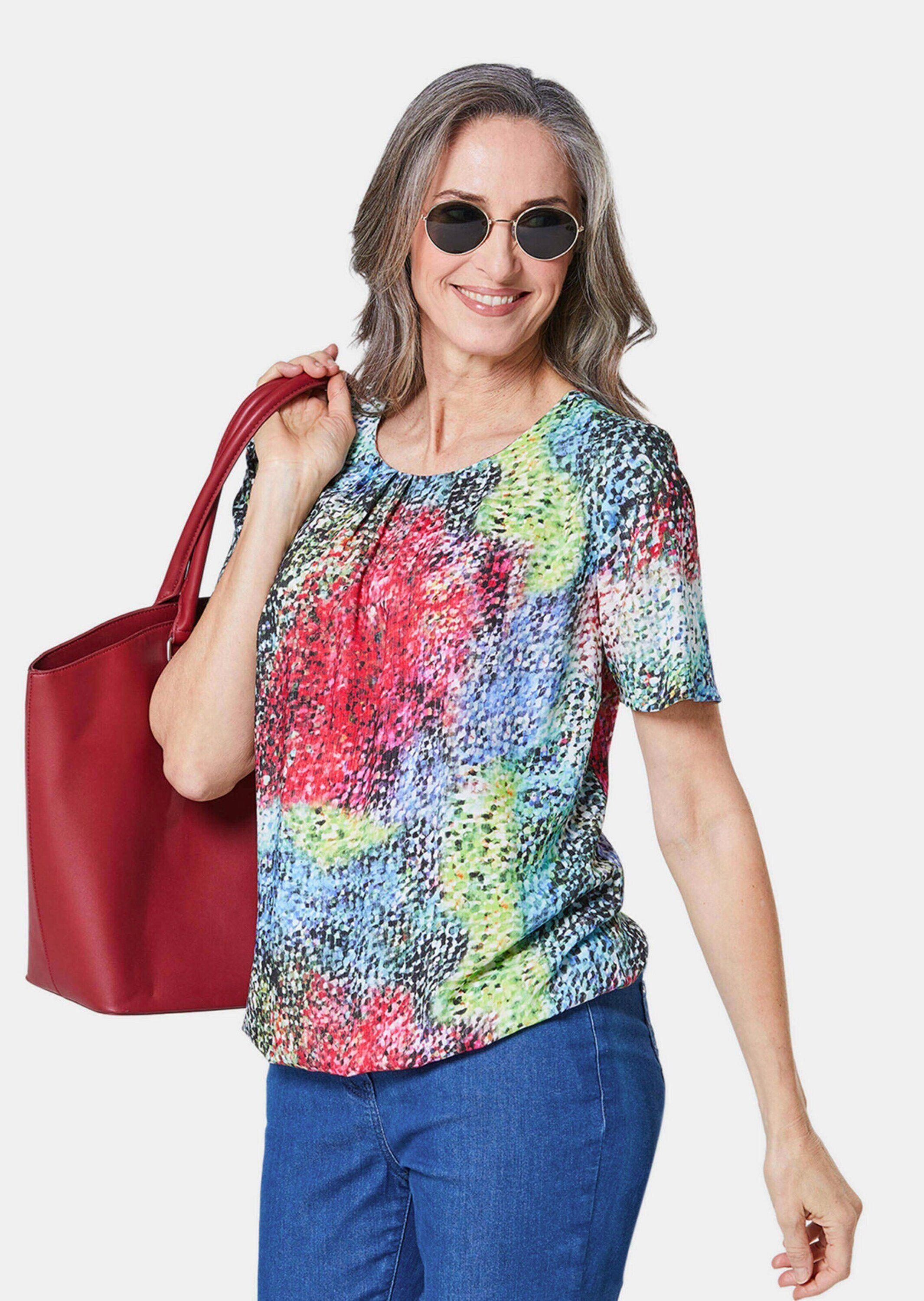 GOLDNER Druckbluse Farbbrillante Druckbluse mit liebevollen Details