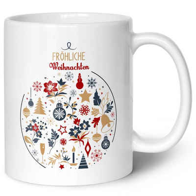 GRAVURZEILE Tasse Bedruckte Tasse mit Weihnachtsmotiv - Geschenke für Frauen & Männer, Fröhliche Weihnachtskugel - Weiß