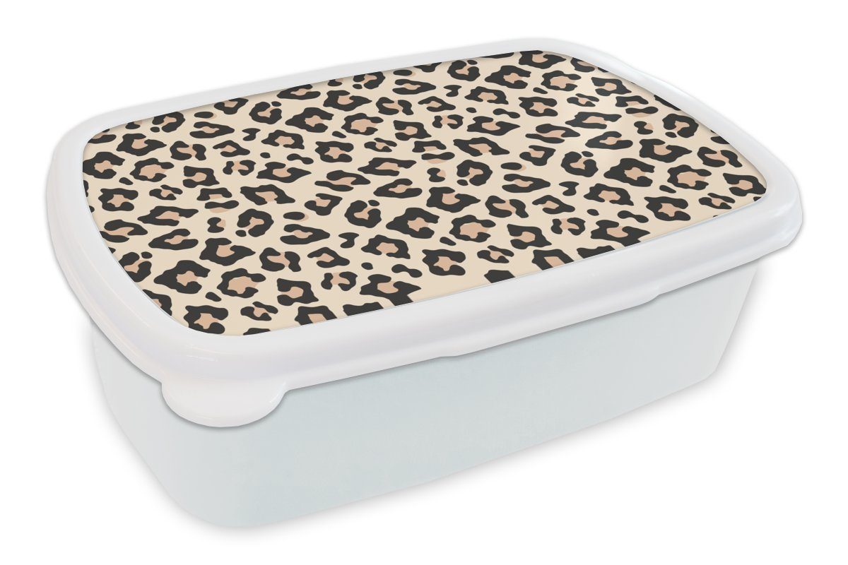 MuchoWow Lunchbox Tiermuster - Panther - Rosa - Weiß, Kunststoff, (2-tlg), Brotbox für Kinder und Erwachsene, Brotdose, für Jungs und Mädchen