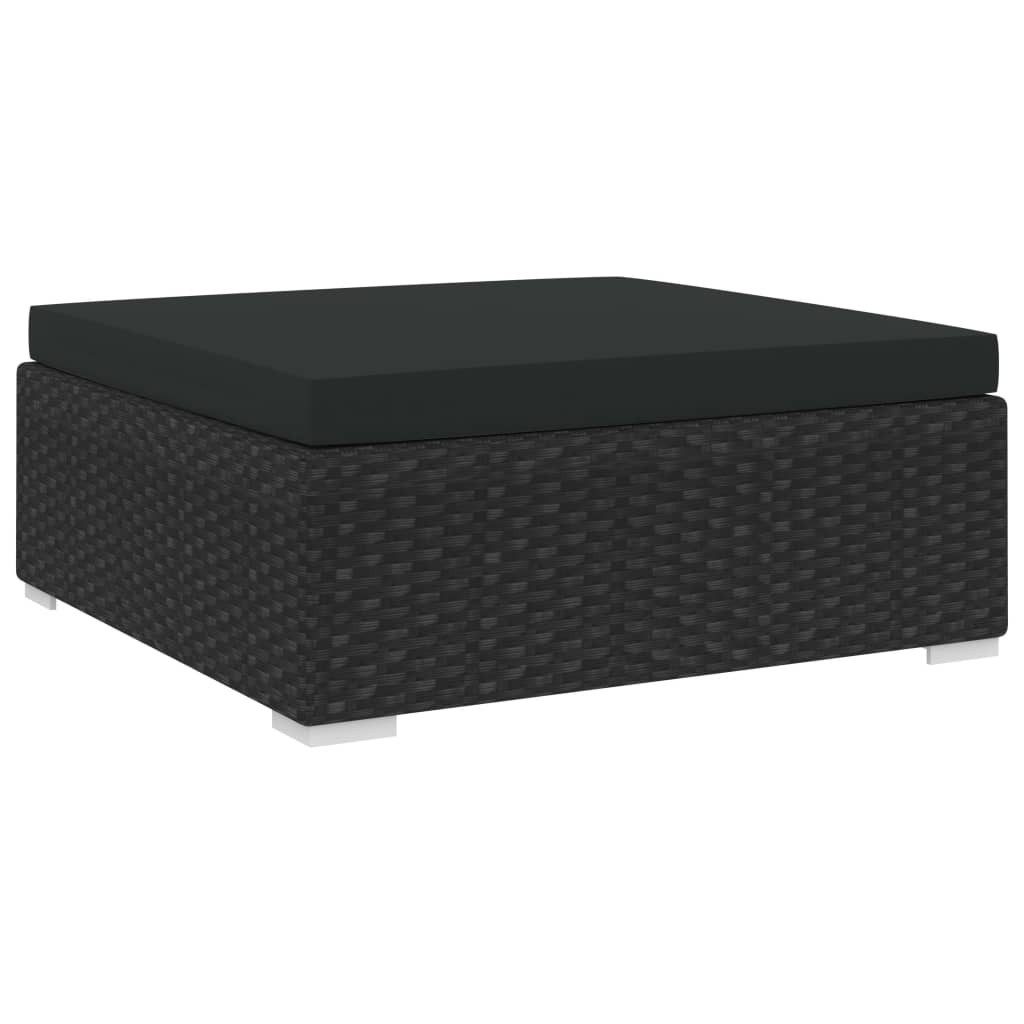 vidaXL Sofaelement Modular-Fußhocker 1 Stk. mit Kissen Poly-Rattan Schwarz (1 St)
