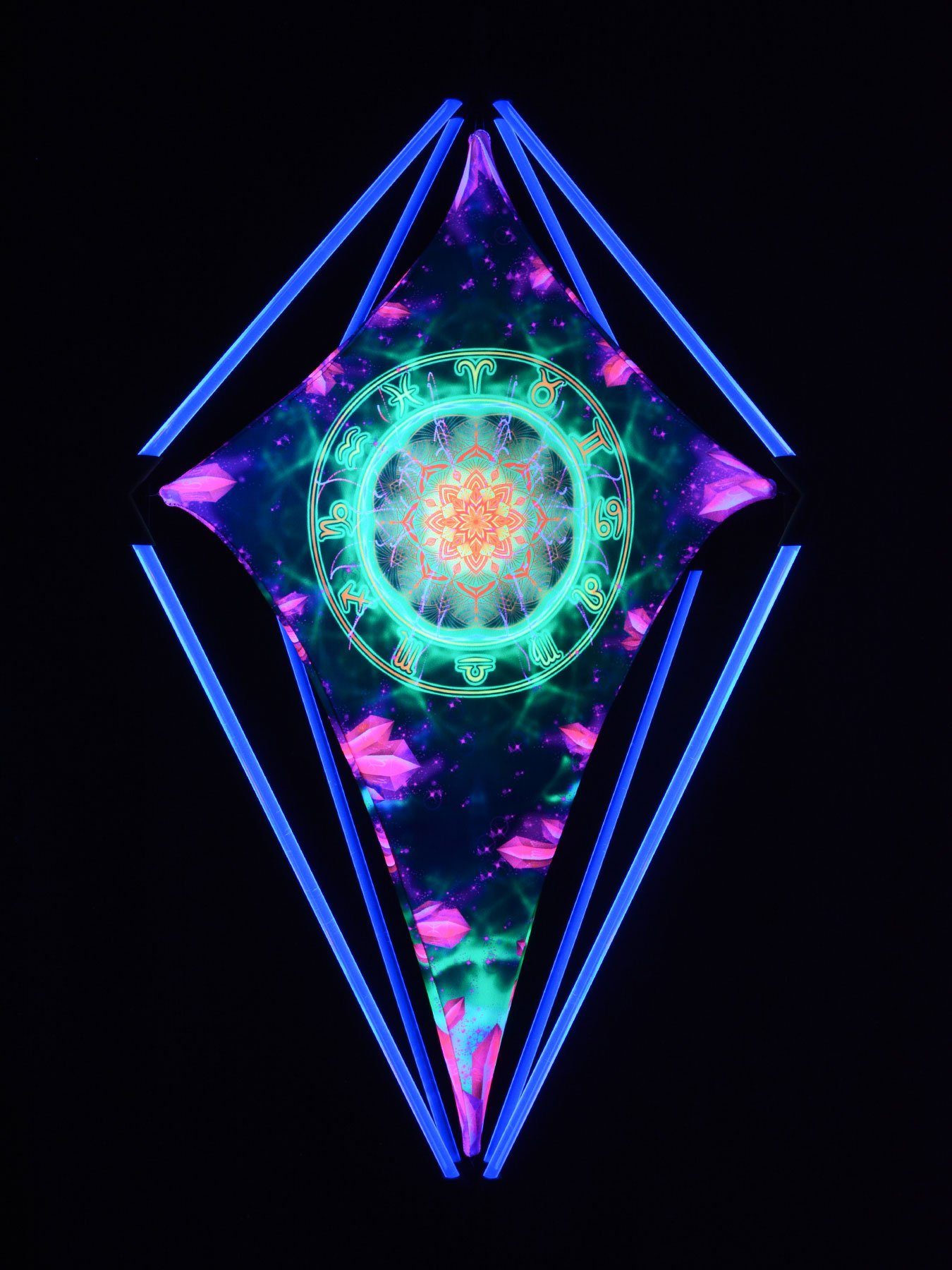 Signs Schwarzlicht unter snap-2gether "Zodiac Schwarzlicht Green" Dekoobjekt PSYWORK leuchtet Wanddekoobjekt Blau 90x63cm, UV-aktiv,