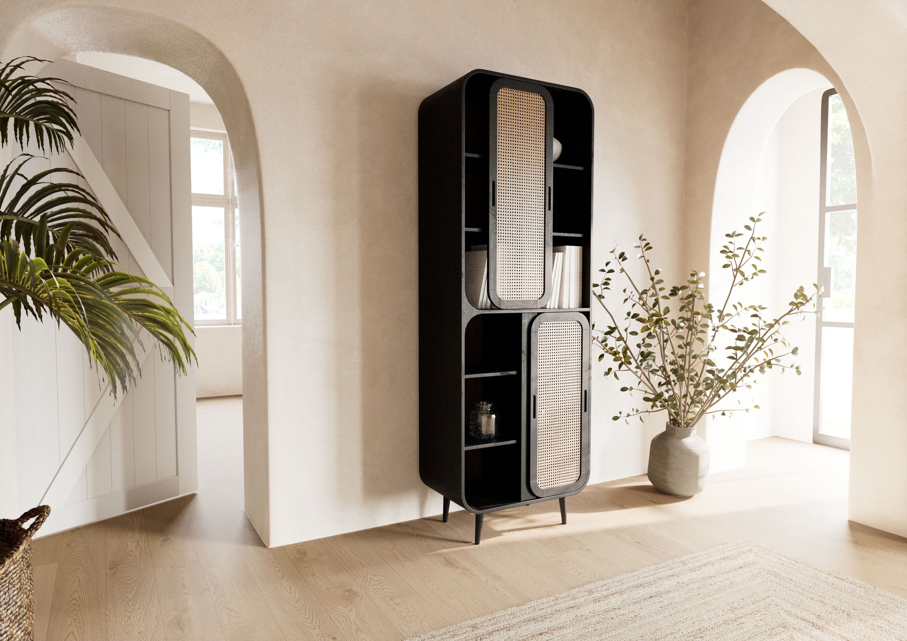 Massivmoebel24 Dreh-/Schwebetürenschrank VALENCIA (Mango 70x40x200 dunkelgrau lackiert VALENCIA #215) Mango 70x40x200 dunkelgrau lackiert VALENCIA #215