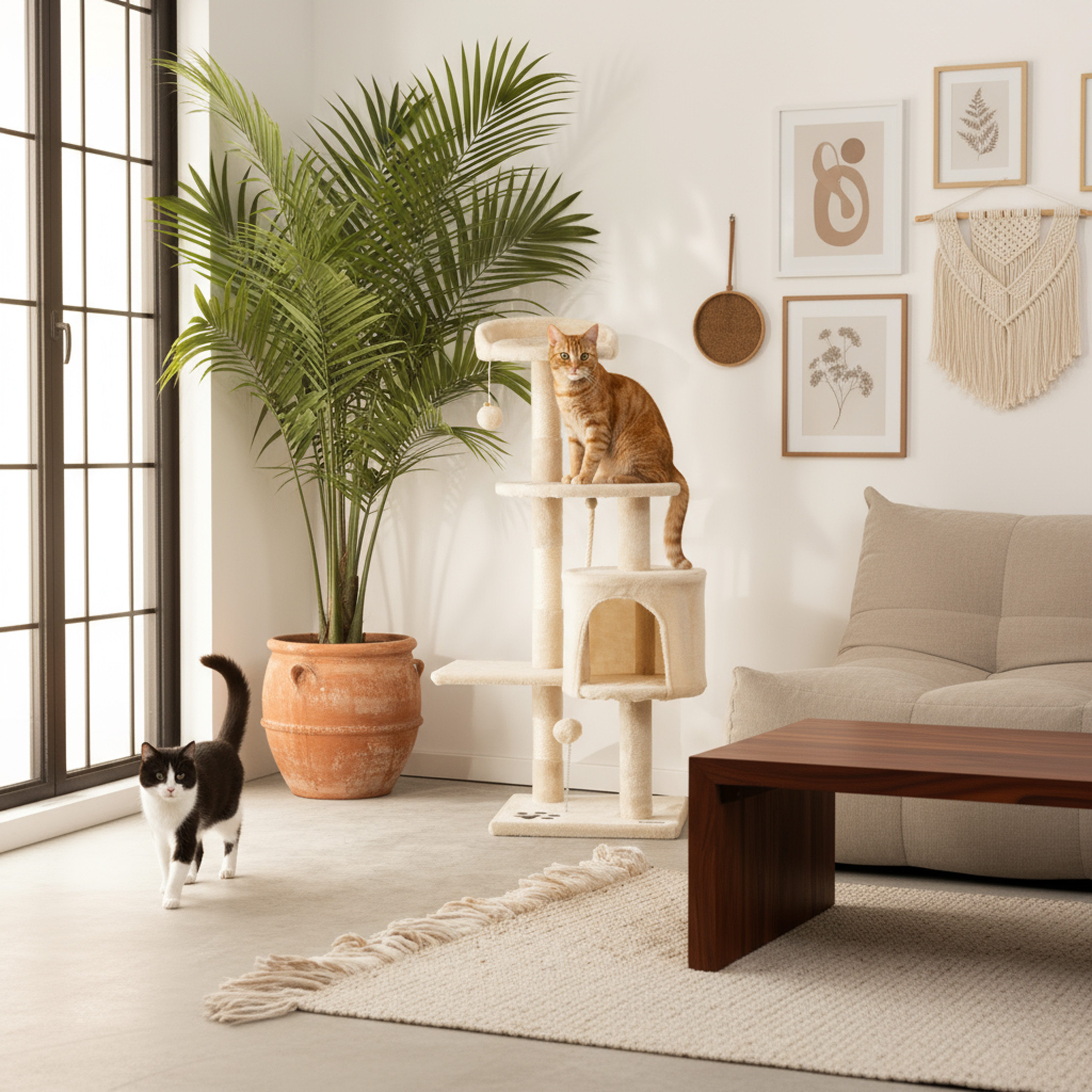 belviona Kratzbaum kompakt 112 cm, mit Spielbällen, Sisal & Kuschelhöhle