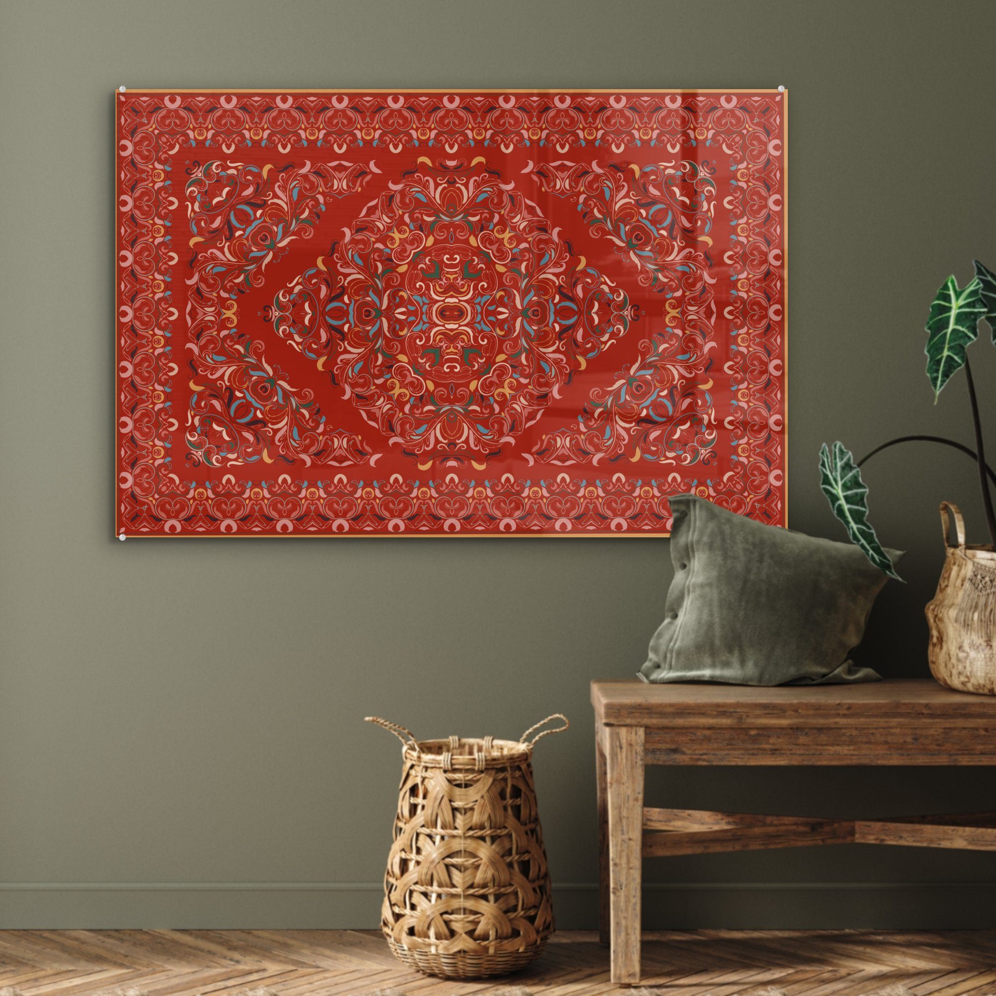MuchoWow Acrylglasbild Persische Muster & (1 Rot, Wohnzimmer Schlafzimmer Acrylglasbilder - Teppiche - St), Teppiche 