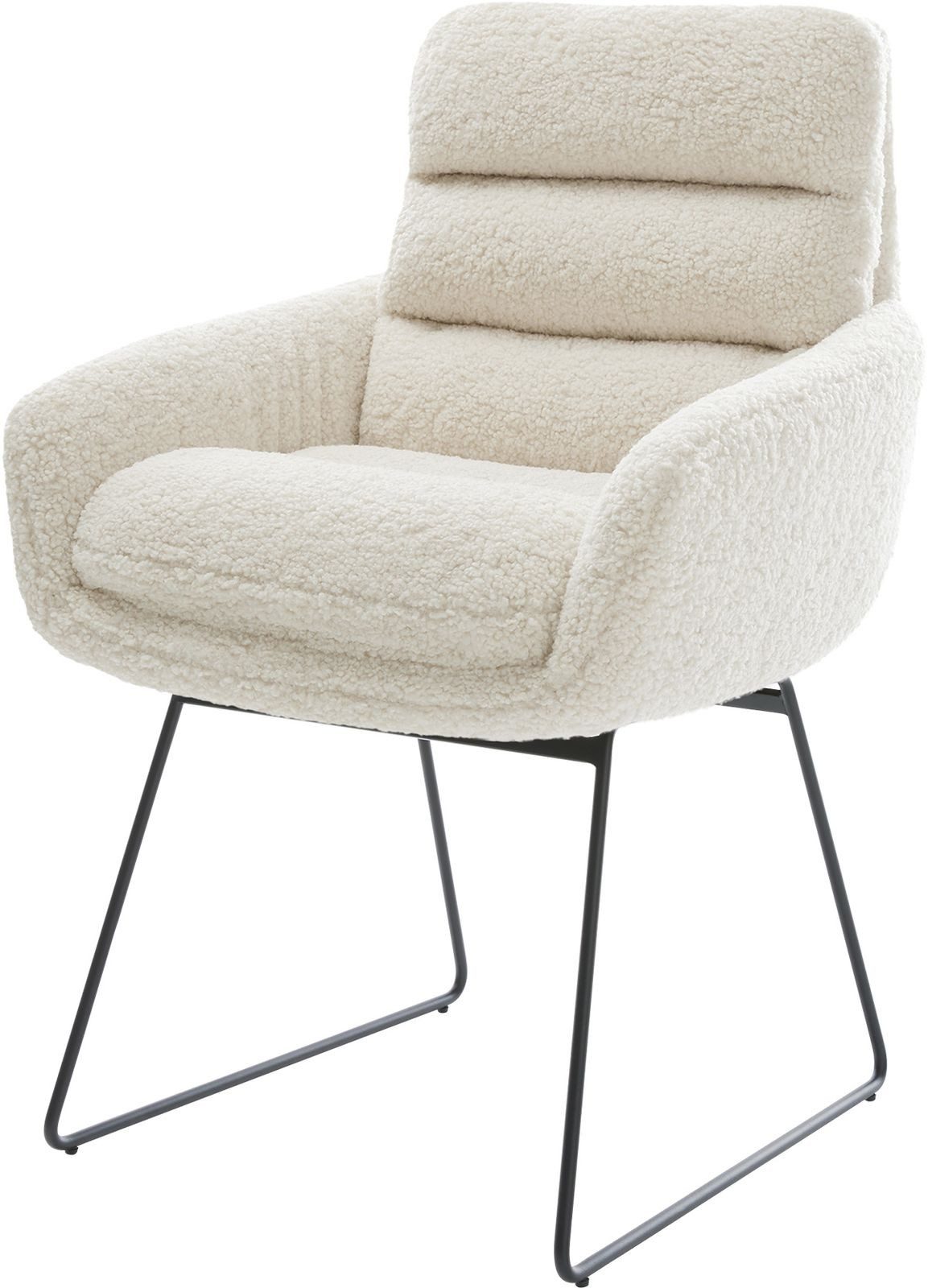 DELIFE Polsterstuhl Abelia-Flex, mit Armlehnen Kufengestell Schwarz Teddystoff Beige