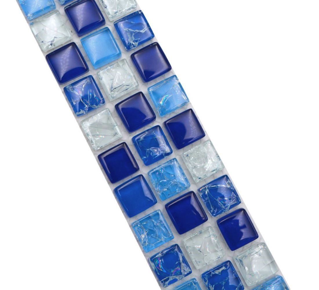 Mosani Fliesen-Bordüre Mosaik Borde Bordüre Glasmosaik bebrochen mix weiss blau