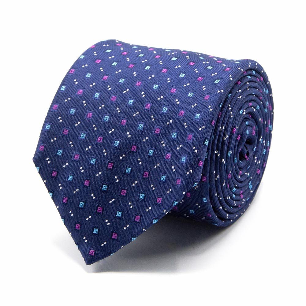 BGENTS Krawatte Seiden-Jacquard Krawatte mit geometrischem Muster Breit (8cm) Marineblau