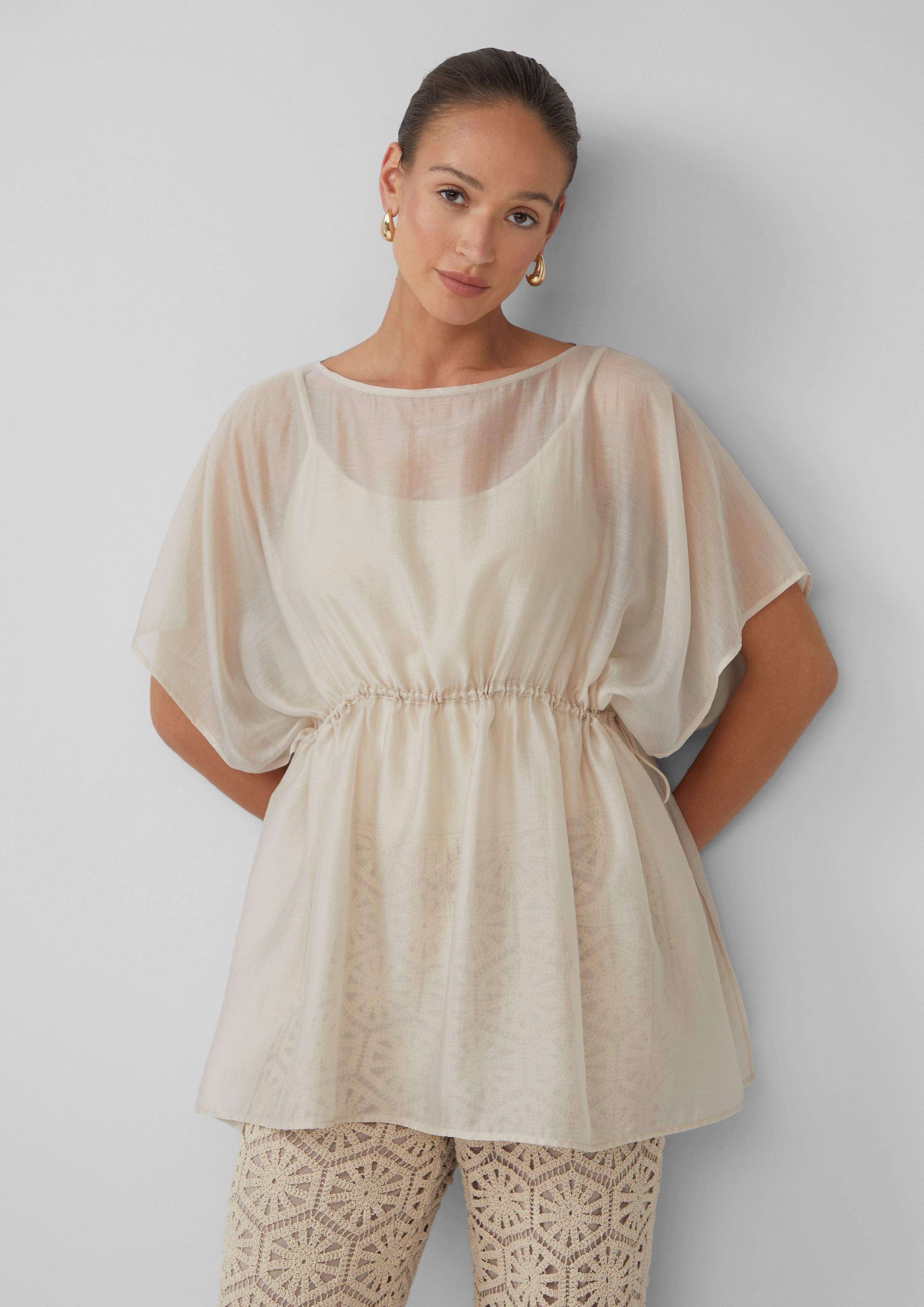 Langarmbluse Semitransparente Bluse im Loose Fit mit Tunnelzug