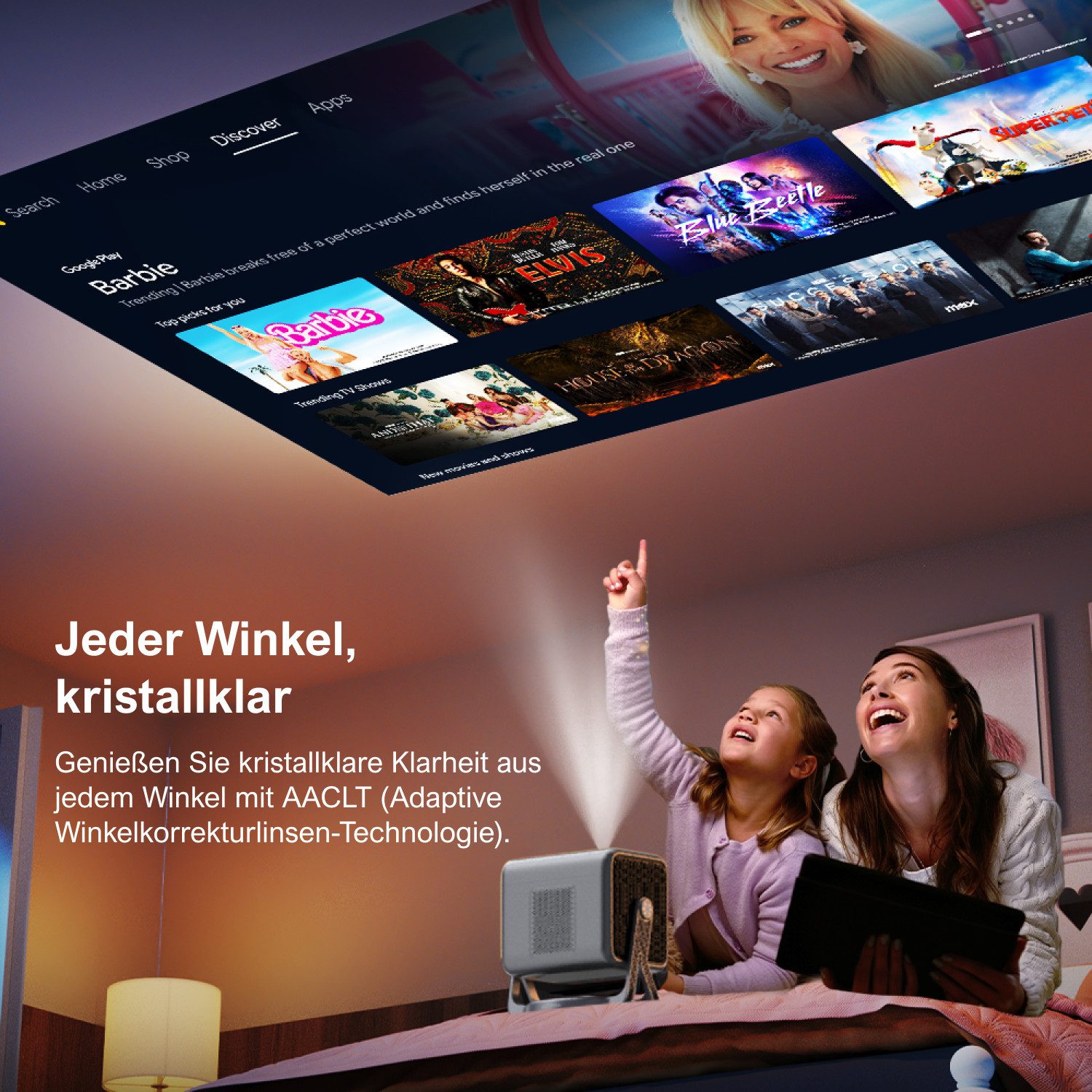 Ultimea Nova C40 Beamer mit 4K Dekodierung und Android TV 11.0 Beamer (1000:1, 1920 x 1080 px, Dolby Audio, 600 ANSI, HDR10&HLG, mit 90° Gimbal Stand-freiem Design) schwarz