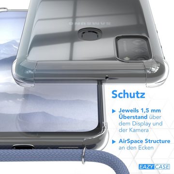 EAZY CASE Handykette Kette Clips Schwarz für Samsung Galaxy M30s / M21 6,4 Zoll, Silikonhülle Transparent Handyhülle mit Kordel Kette zum Umhängen Blau