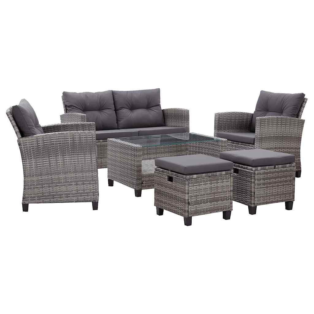 vidaXL Loungesofa 6-tlg. Garten-Sofagarnitur mit Auflagen Poly Rattan Dunkelgrau, 6 Teile