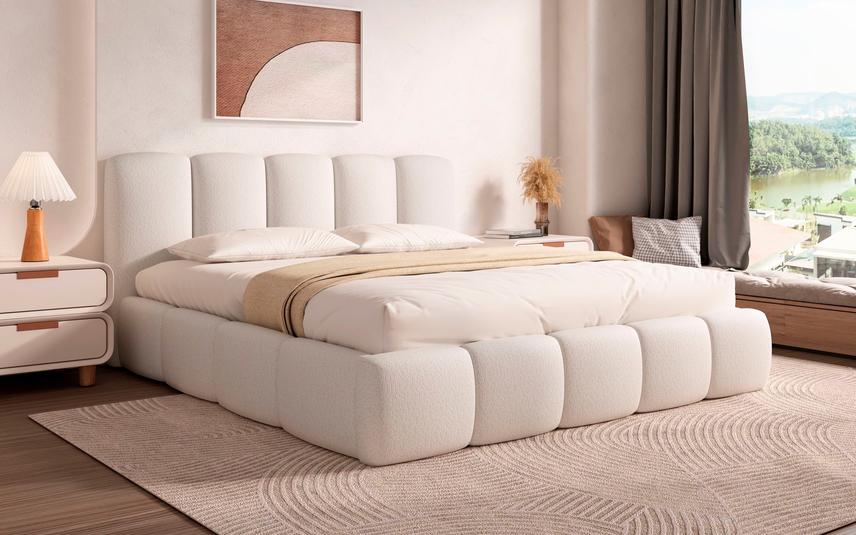 Home affaire Polsterbett MERLINDA in der Breite 180cm, inkl. Lattenrost und Bettkasten, gepolstertes Kopfteil und Rahmen, Bezug im Chenillecharakter