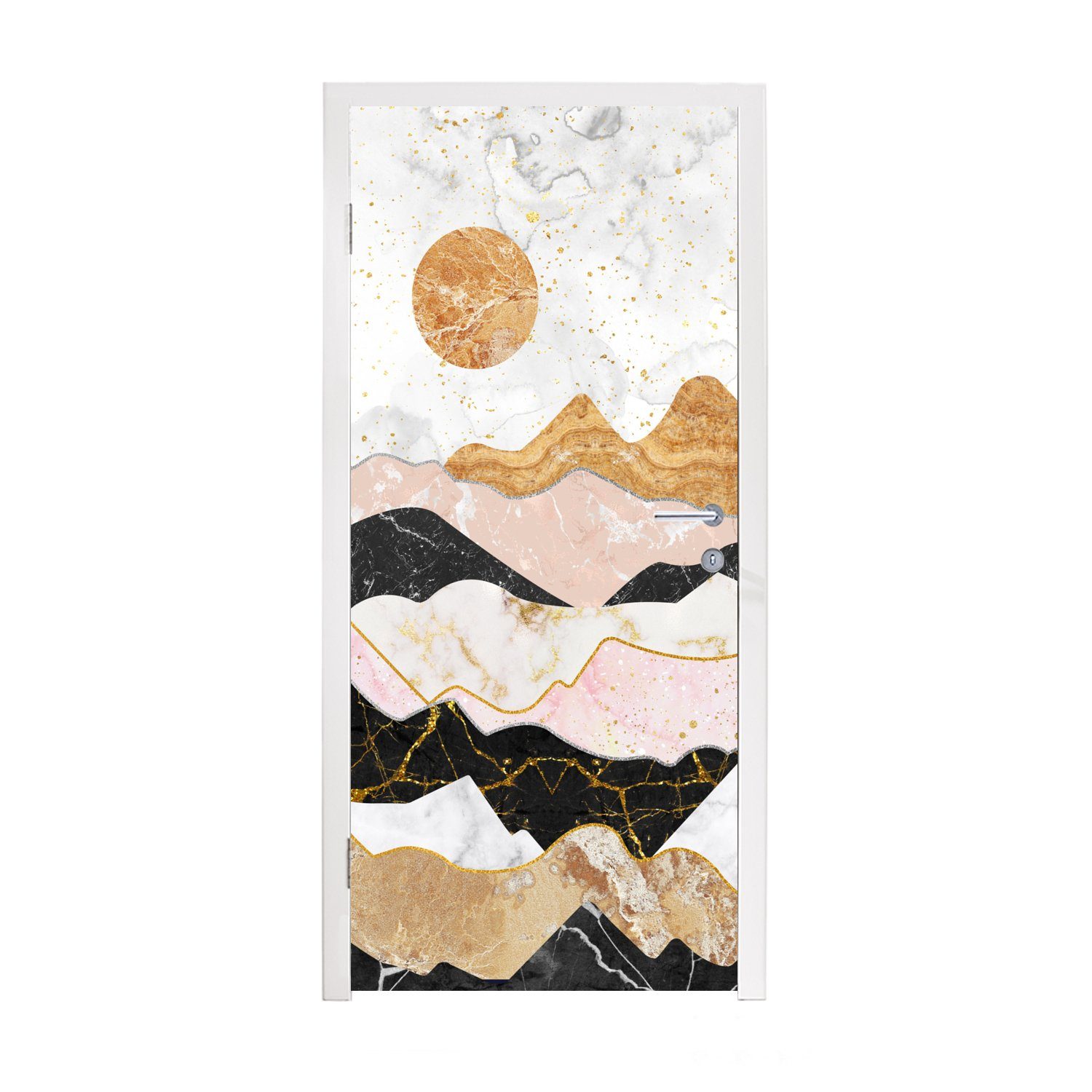 Fototapete St), Türtapete bedruckt, Tür, Pastell, für - cm (1 - Türaufkleber, Gold Matt, 75x205 MuchoWow Marmor