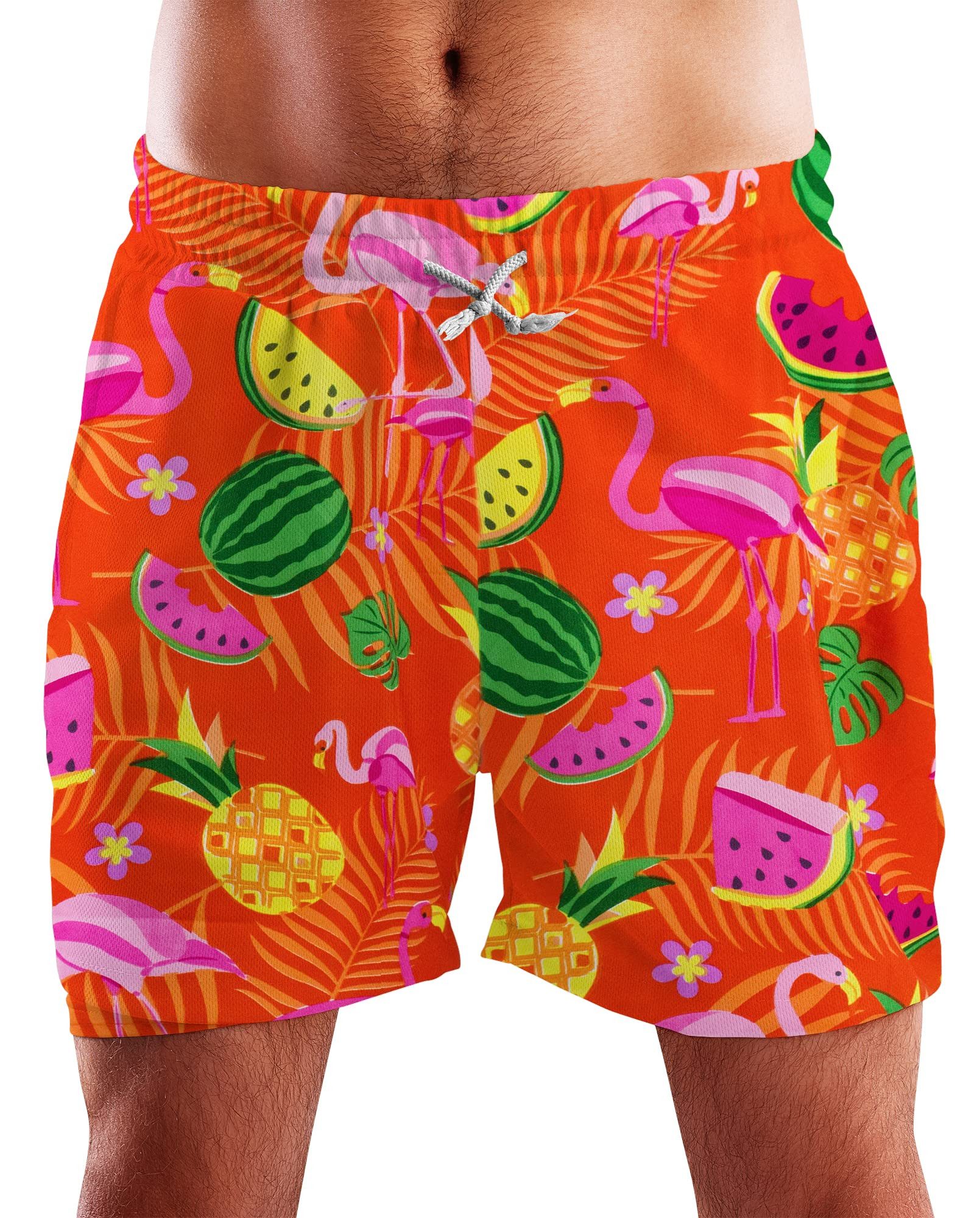 King Kameha Badeshorts Flamingo Melone Hawaii Bade-Shorts Mesh-Einsatz Verschluss Kordelzug Mit integriertem Mesh-Innenslip für extra Komfort