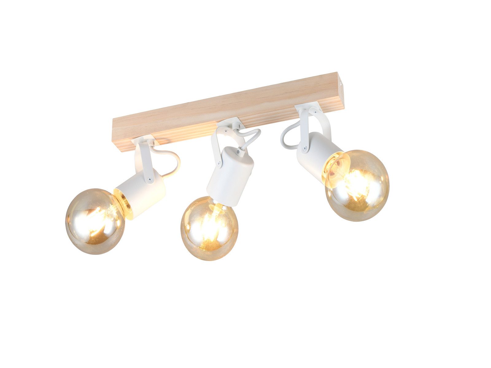 Reality Leuchten LED Deckenstrahler 3-flammig mit Naturholz Breite 42cm, Dimmfunktion, LED wechselbar, warmweiß, Decken-lampe mit Holzbalken Deckenspot für Jugendzimmer & Treppenhaus