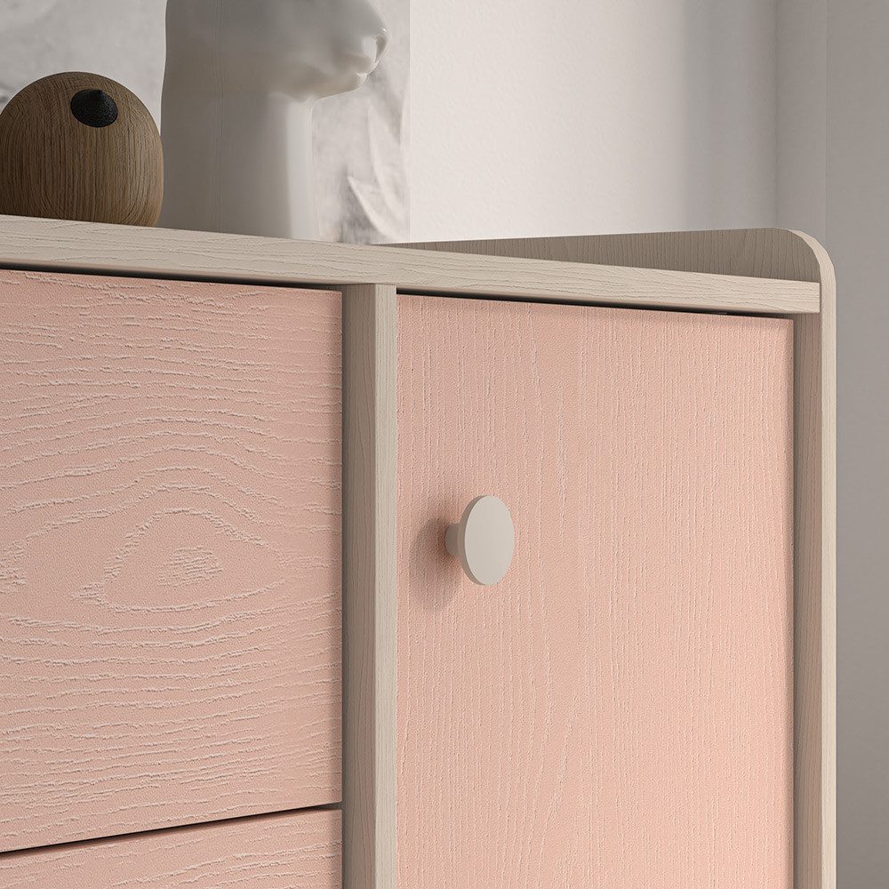 Lomadox Kommode MODICA-131, in sandbeige mit rosa, 120cm Breit, fühlbare Struktur, modern