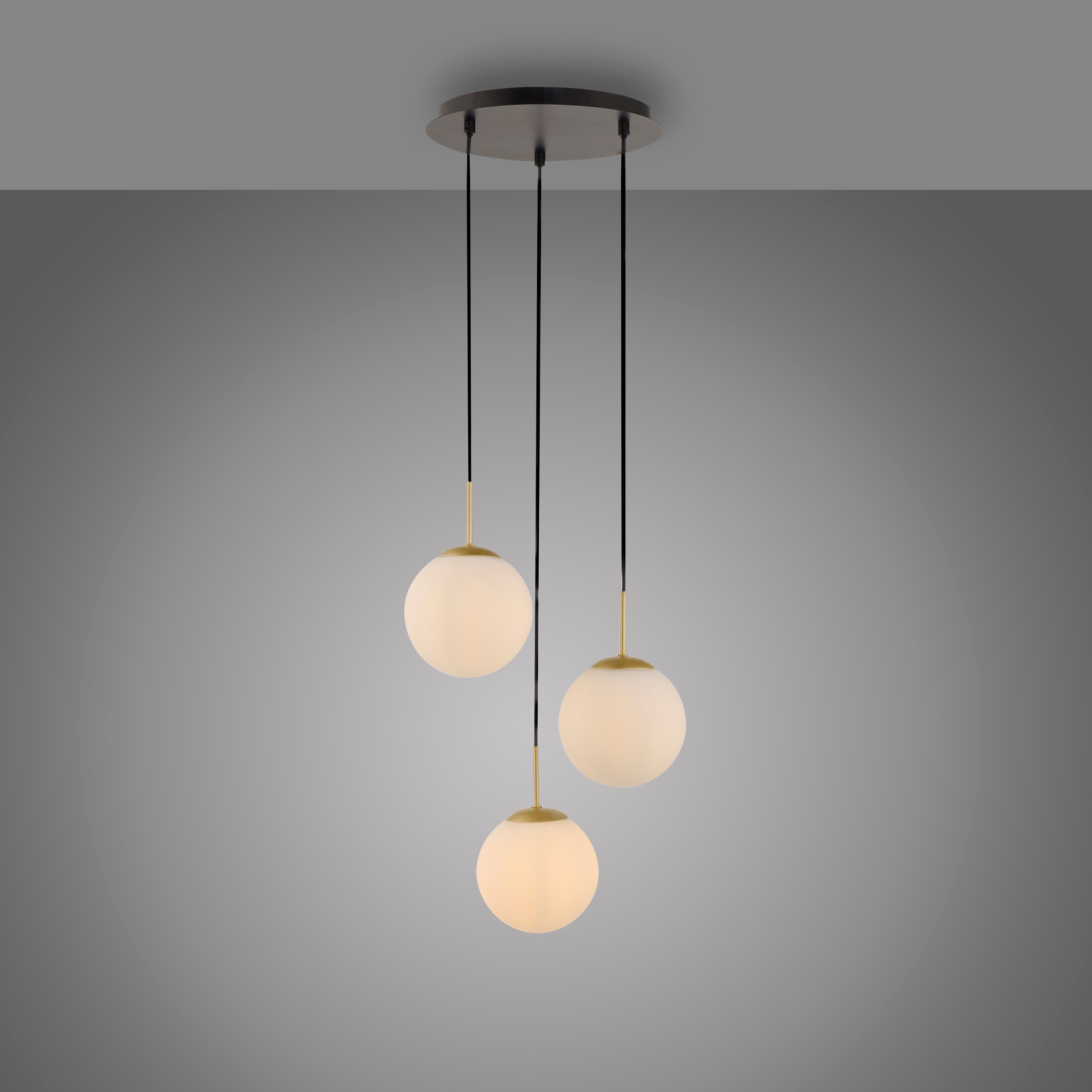 LeGer Home by Lena Gercke Pendelleuchte Elorea - Hängelampe mit großen Glaskugeln, Ein-/Ausschalter, ohne Leuchtmittel, opal matt weiß, schwarz gold, Pendelläge einstellbar, E14, Rondell