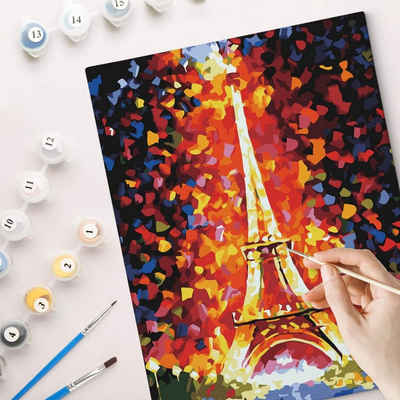 K&L Wall Art Leinwandbild Malen nach Zahlen Malset Eiffelturm Acryl 40x50cm Leinwandbild Paris, eigenes Kunstwerk Motiv ausmalen