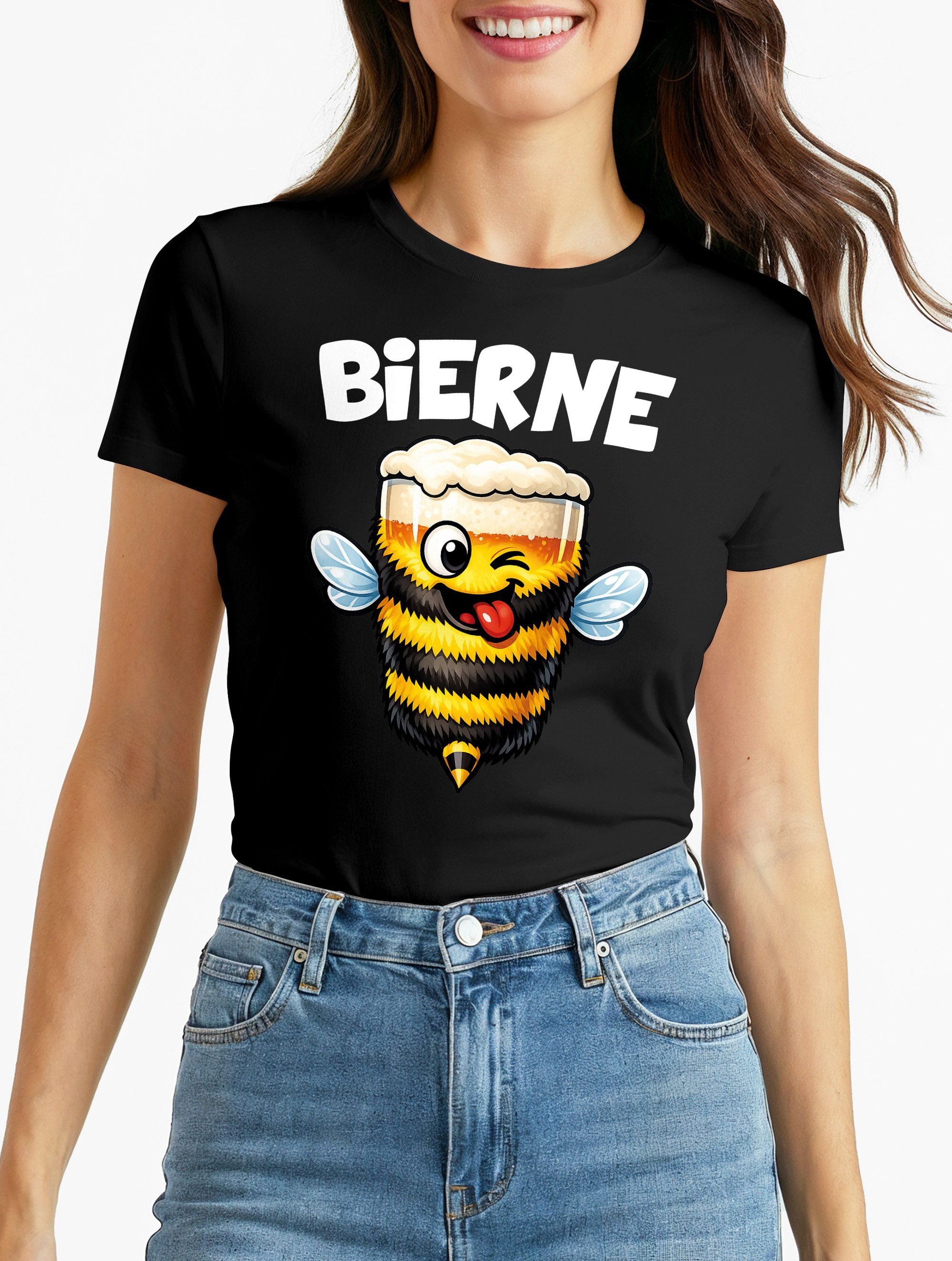 Print-Shirt Damen T-Shirt - Bierne Design - Fasching Karneval Ersatz Verkleidung