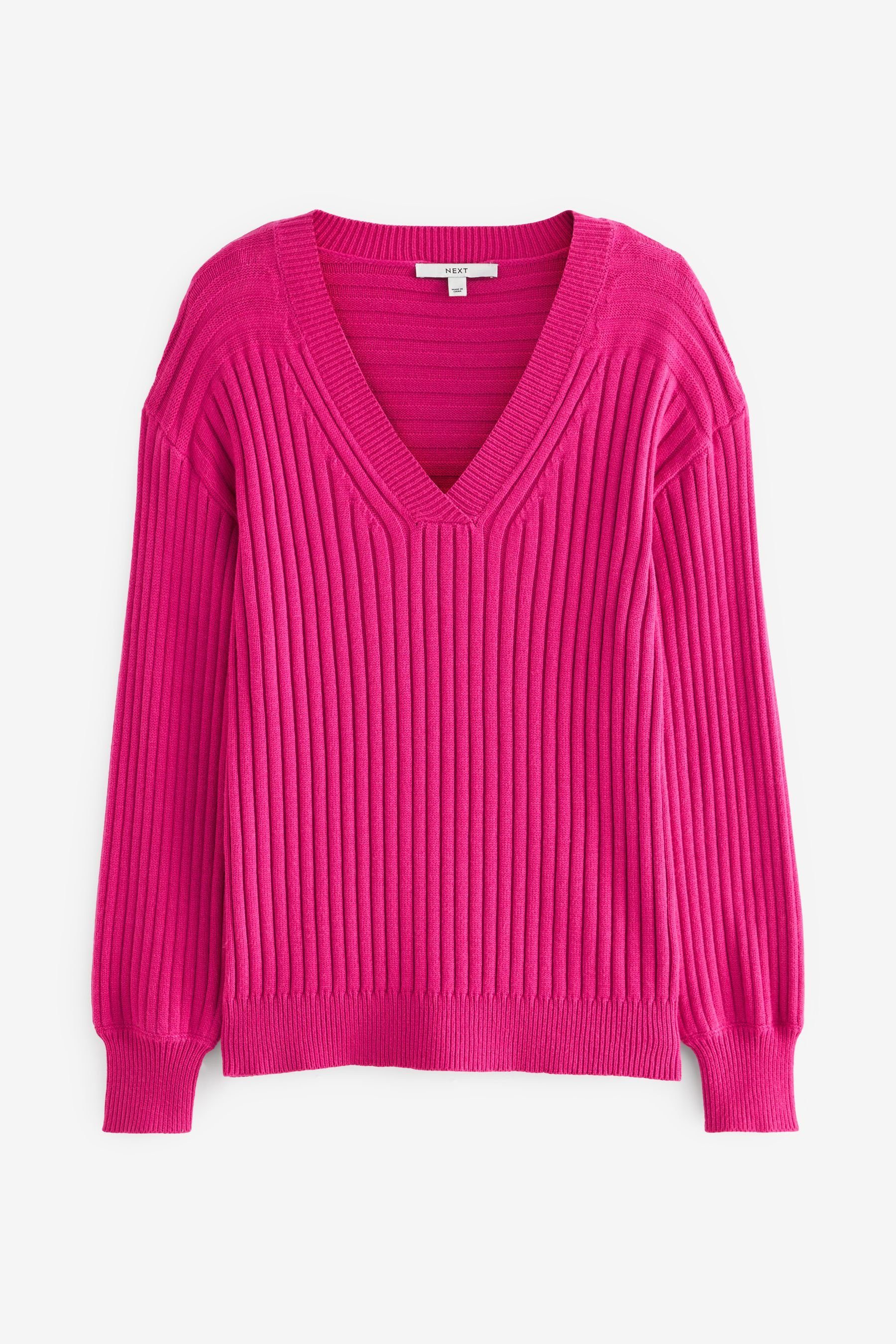 Next V-Ausschnitt-Pullover Ripp-Oberteil mit V-Ausschnitt (1-tlg) Bright Pink