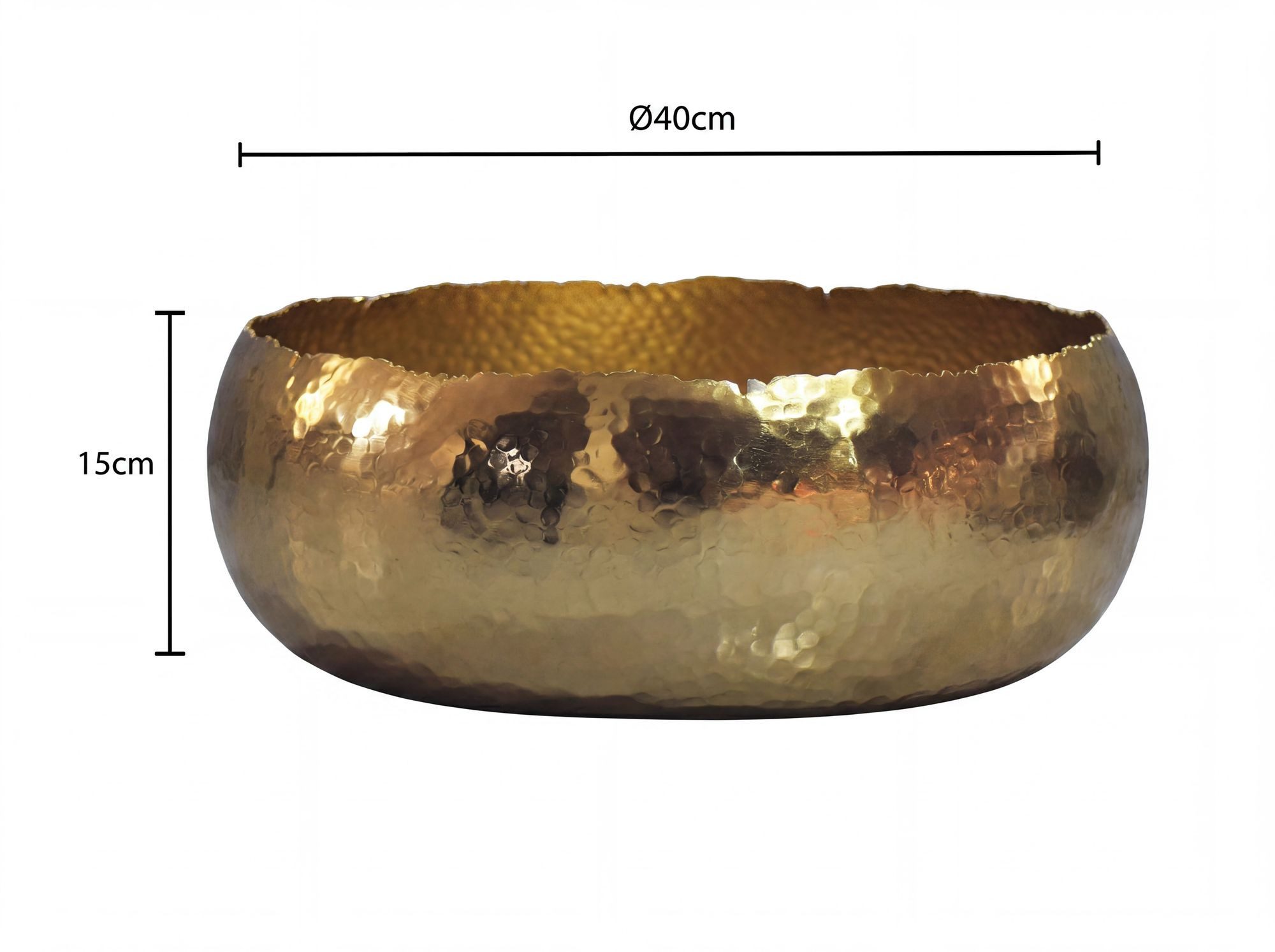 FINEBUY Obstschale FB77793 Metallschale Aluminium Gold 35cm Obstkorb Metall Rund, Aluminium, (Bauchige Früchteschale für deine heimische Küche), Stabile Schale mit Hammerschlag Struktur
