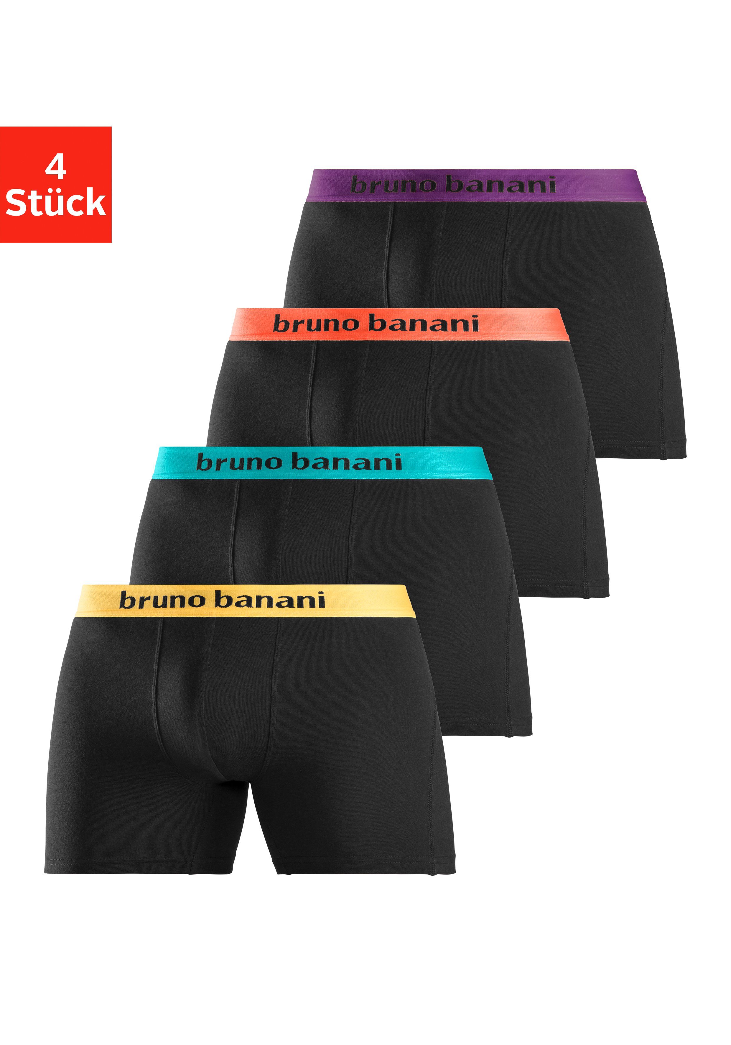 Bruno Banani Langer Boxer Unterhose für Herren (Packung, 4-St) mit auffälligen Logobund