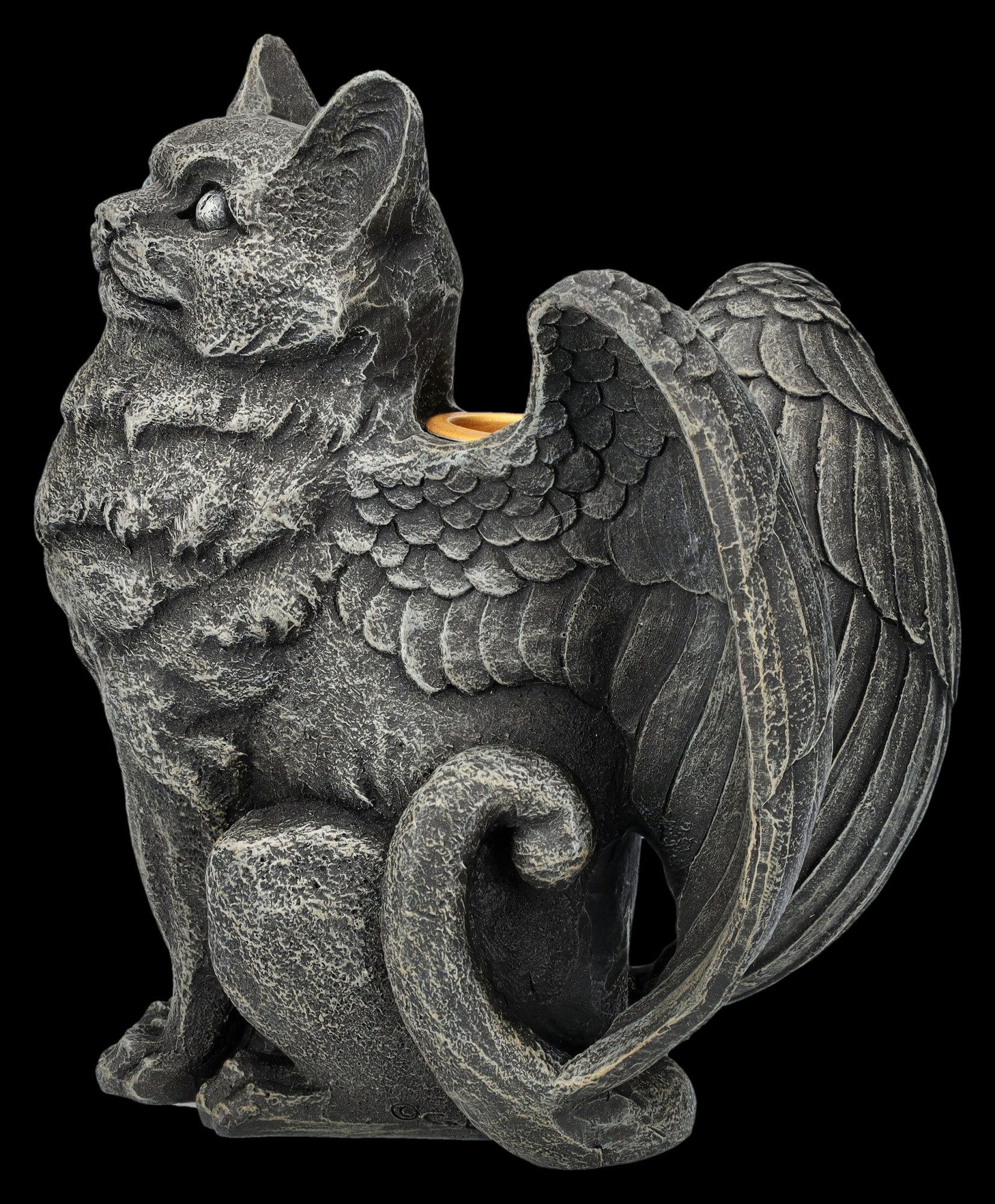 Figuren Shop GmbH Kerzenständer Kerzenhalter - Engel Katze - Kerzenständer Dekoration Katzenfiguren
