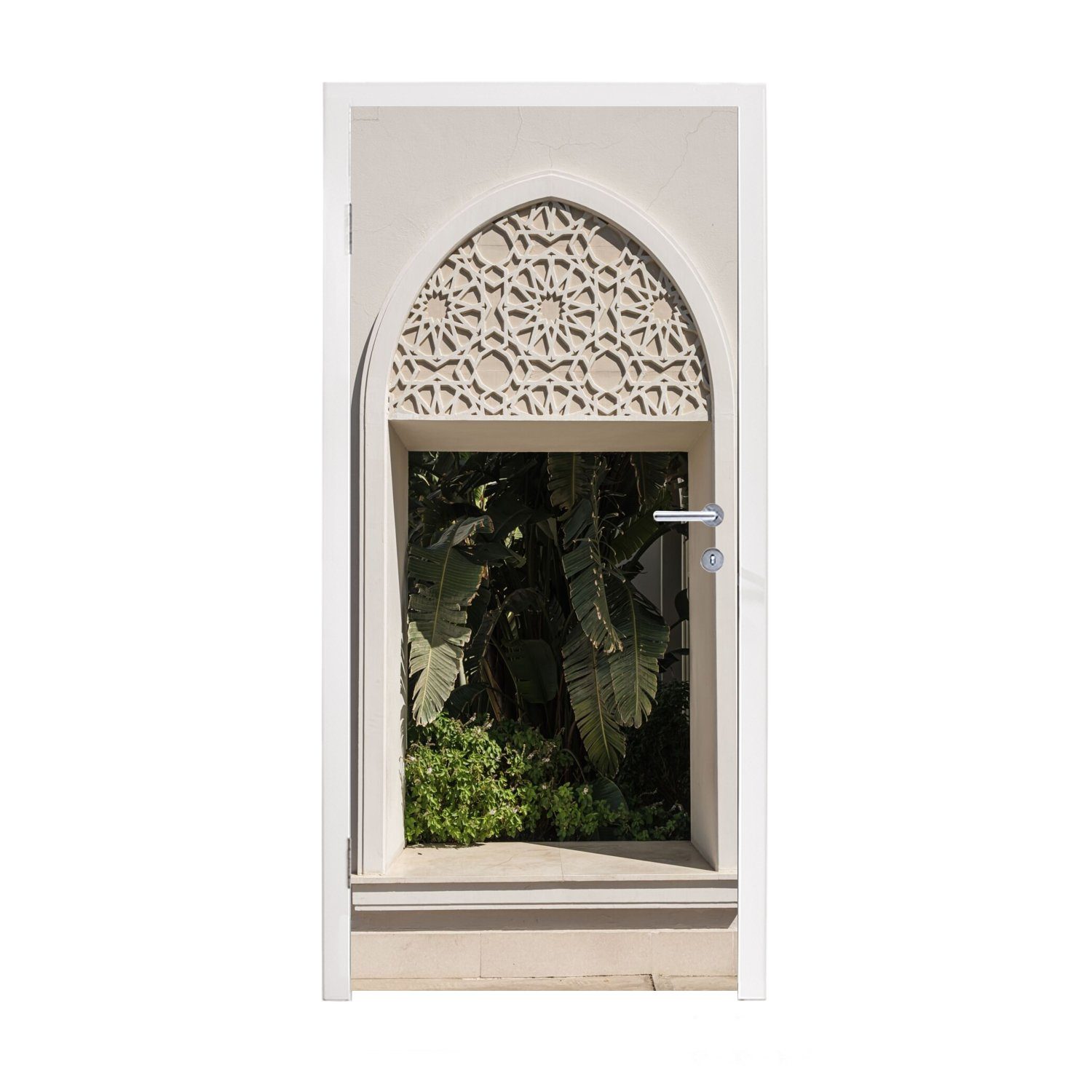 MuchoWow Türtapete Fenster - Pflanzen - Tropisch - Sommer, Matt, bedruckt, (1 St), Fototapete für Tür, Türaufkleber, 75x205 cm