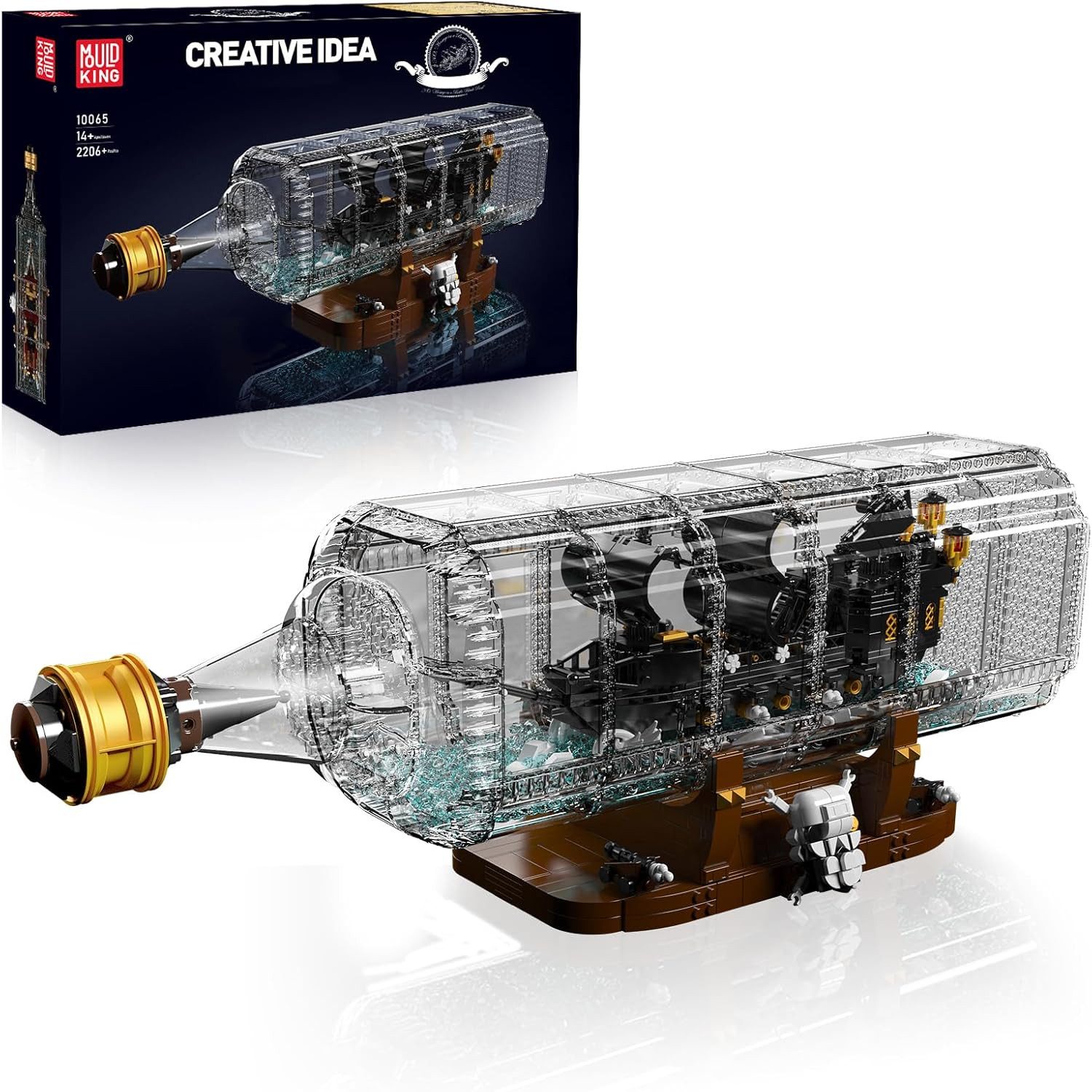 COIL Spielbausteine, Bausteinset, Bauklötze, Baukasten, Spielbauklötze, (Black Pearl Schiff in der Flasche, Modell: 10065, 2206 St), Piratenschiff-Modell mit Ständer, für Kinder ab 14 Jahren