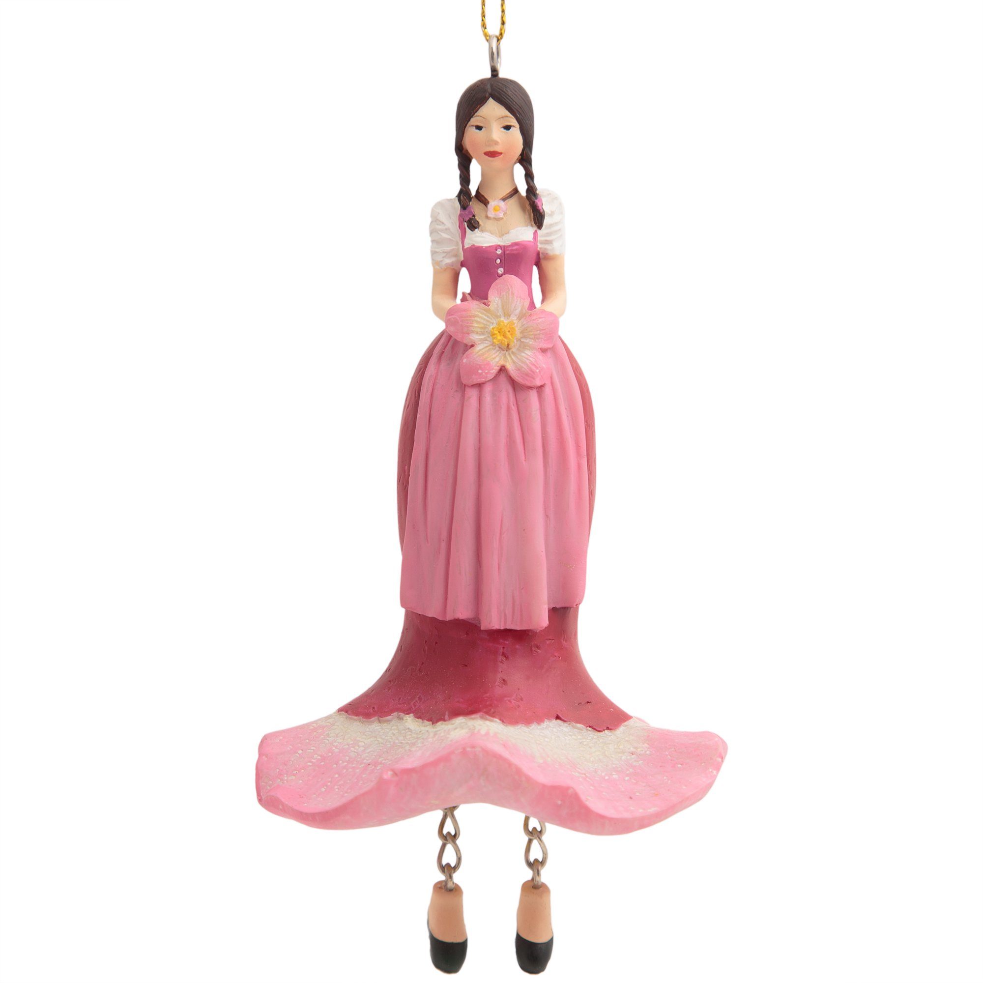 ROSEMARIE SCHULZ Heidelberg Dekofigur Blumenmädchen Alpenrose zum Hängen Вішалки для прикрас Blumen Deko-Hängefigur, Handbemalte Figur aus Polyresin