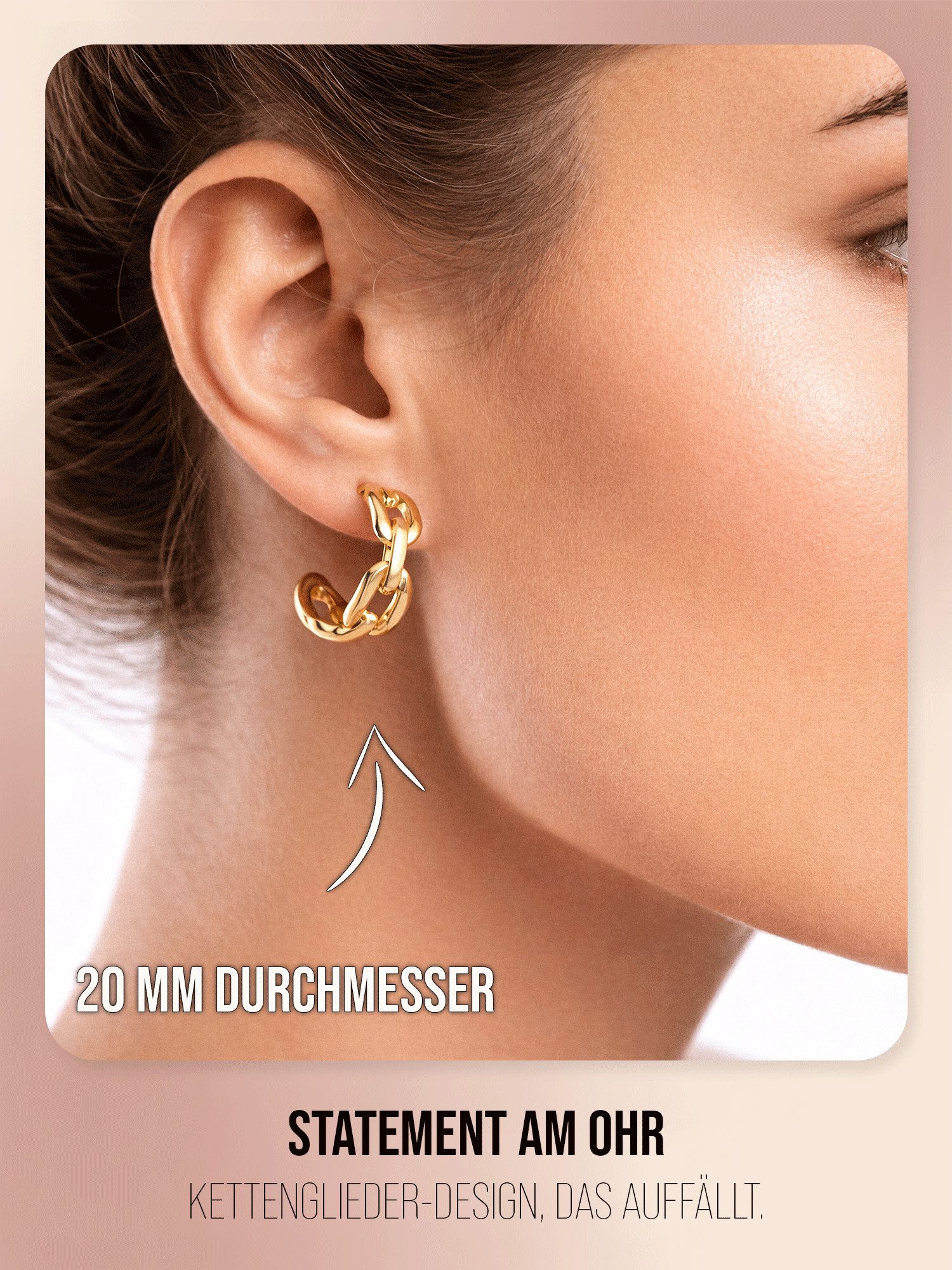 THIORA Paar Creolen Chain Hoops, 316L Edelstahl im Kettenglieder-Design, 24 x 8 mm