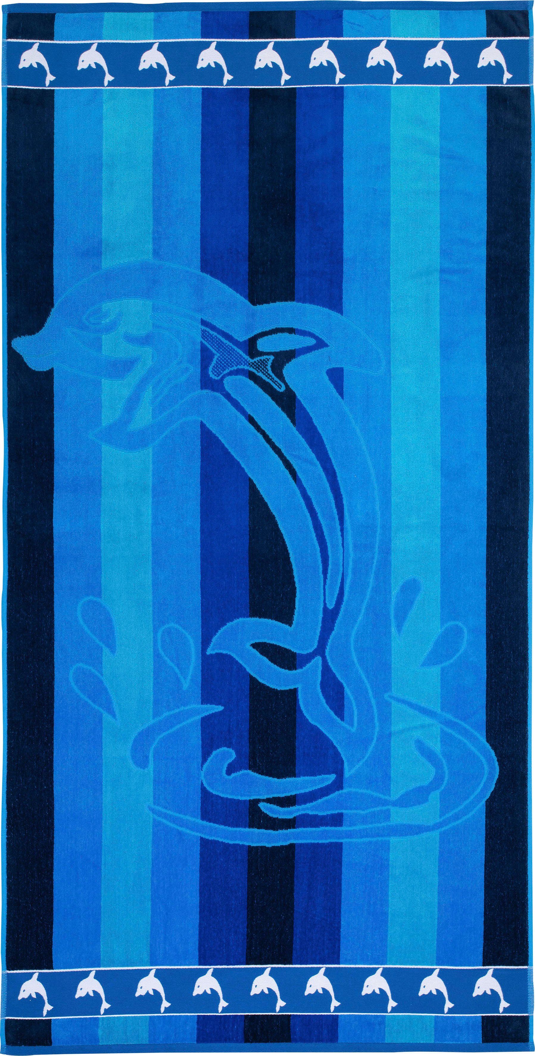Baumwolle reine Delfin, Motiv Gözze Strandtuch & Badetuch, Jacquard-Velours Delphin, (1-St), gestreift modern