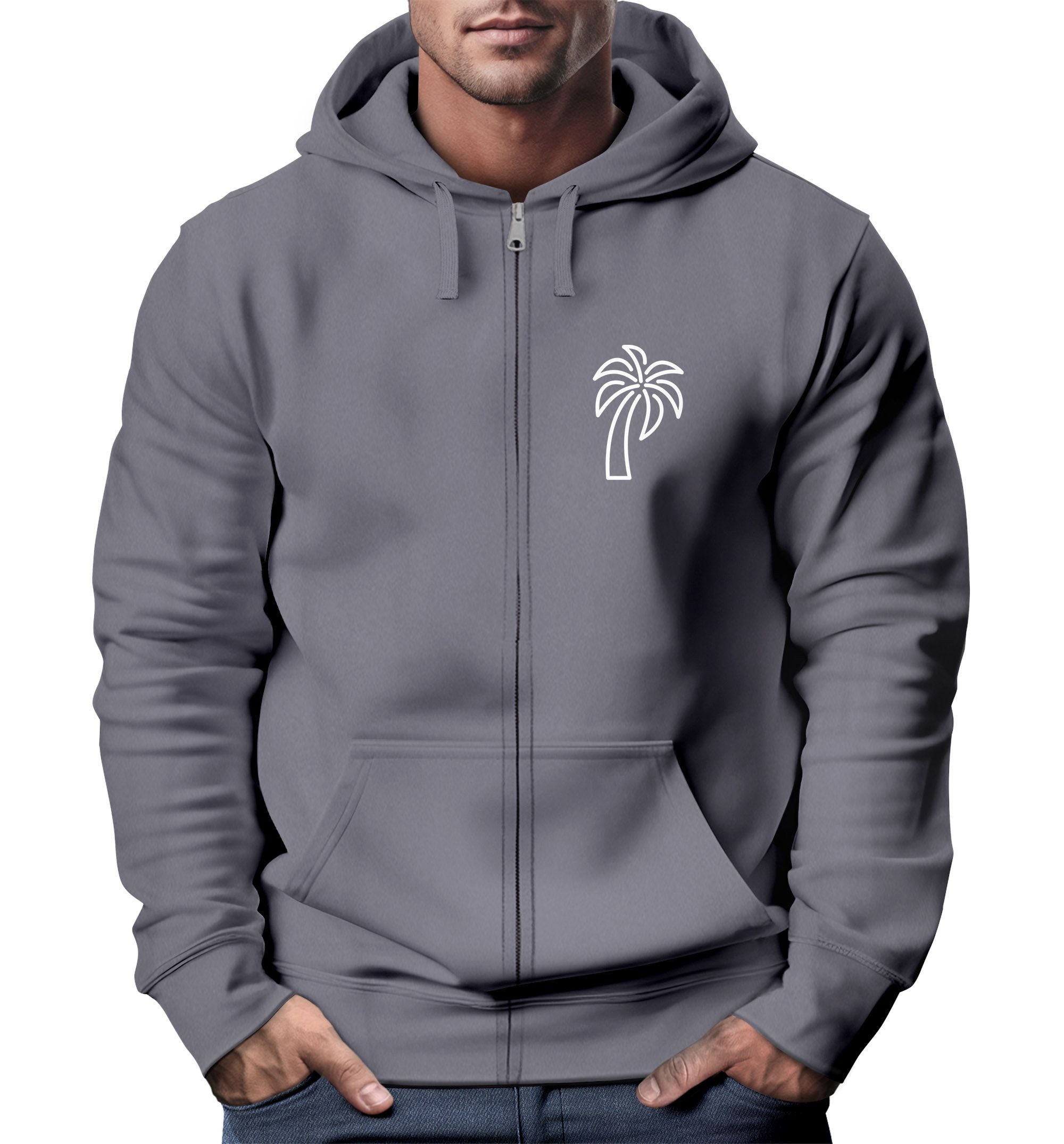 Neverless Sweatjacke Sweatjacke mit Kapuze Herren Print Palme Line Art Motiv