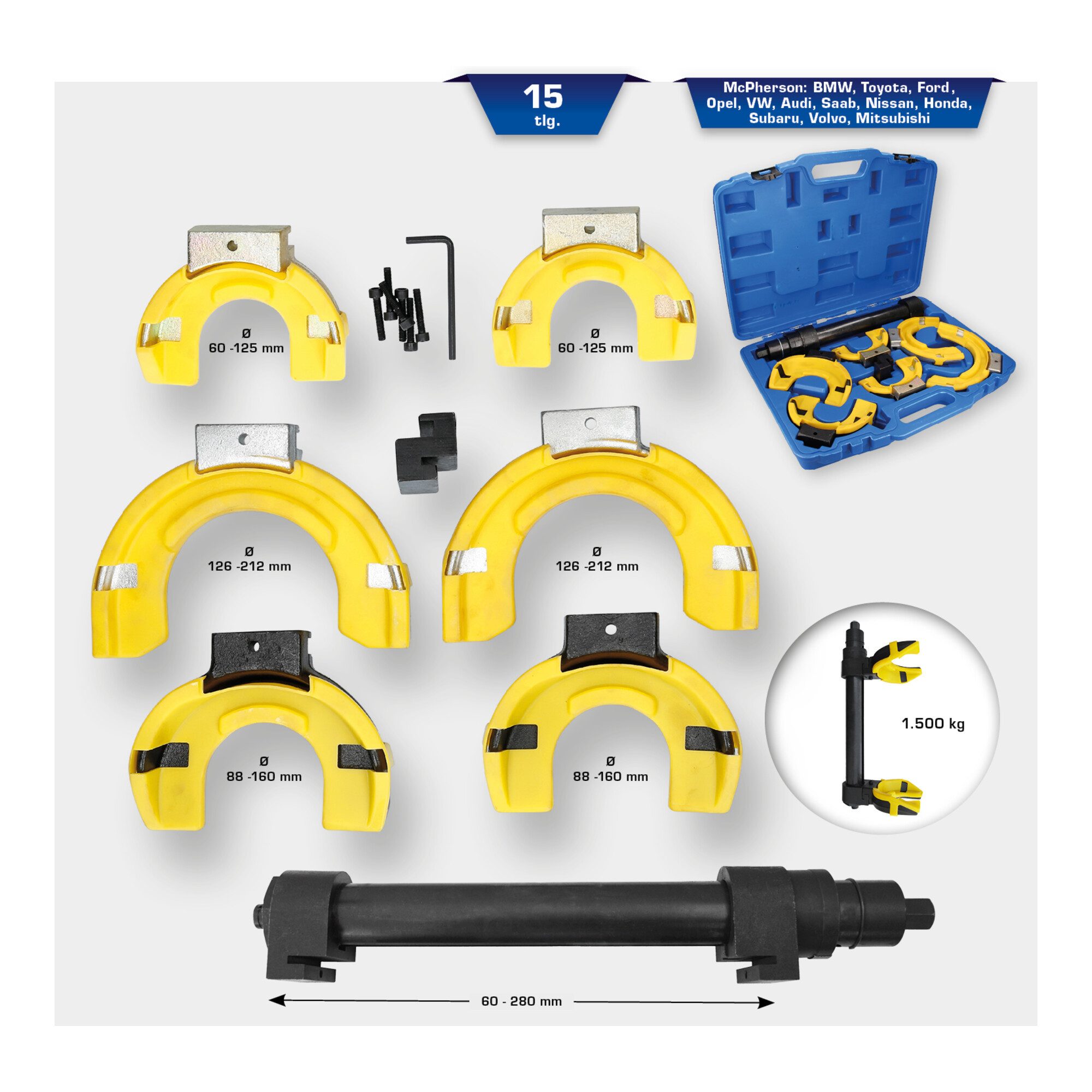 Brilliant Tools Rollenbock Brilliant Tools Federspanner-Satz, 15-tlg, mit Kunststoff-Schutzeinlag
