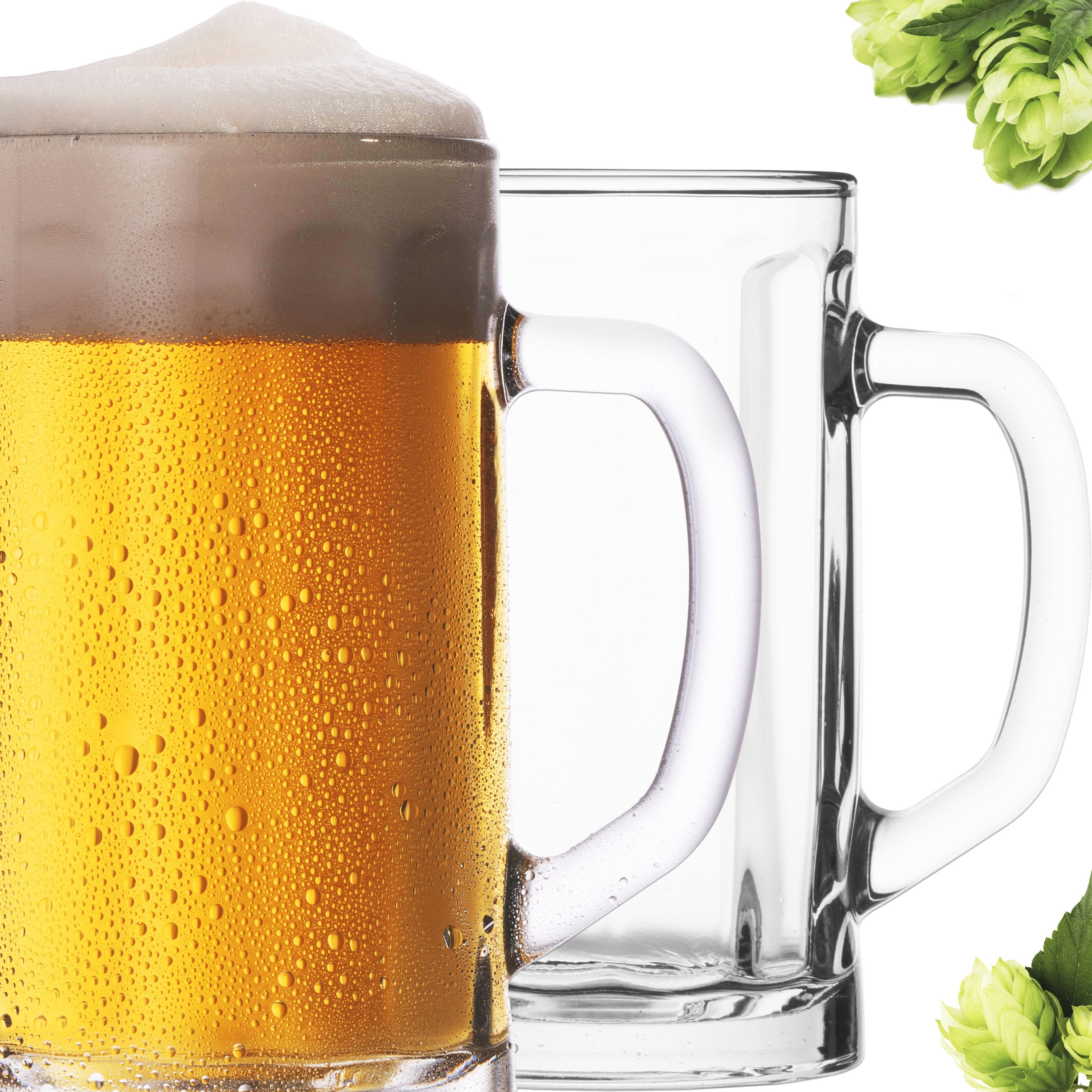 PLATINUX Bierglas Bierseidel mit Henkel 2-Teilig, Glas, 300ml (max. 350ml) Bierkrug Maßkrug Bierkrüge Biergläser