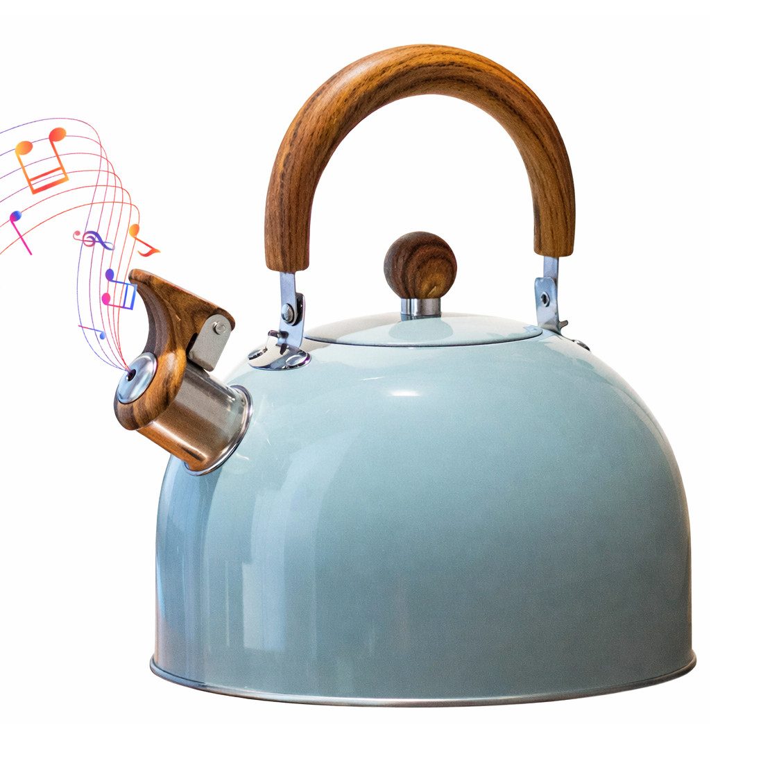 MOPUEA Wasserkessel Pfeifkessel 3L Edelstahl Wasserkessel mit Pfeifton Holzgriff Induktion, (1-tlg), pfeifende Teekanne geeignet für alle Herdarten Teekessel groß