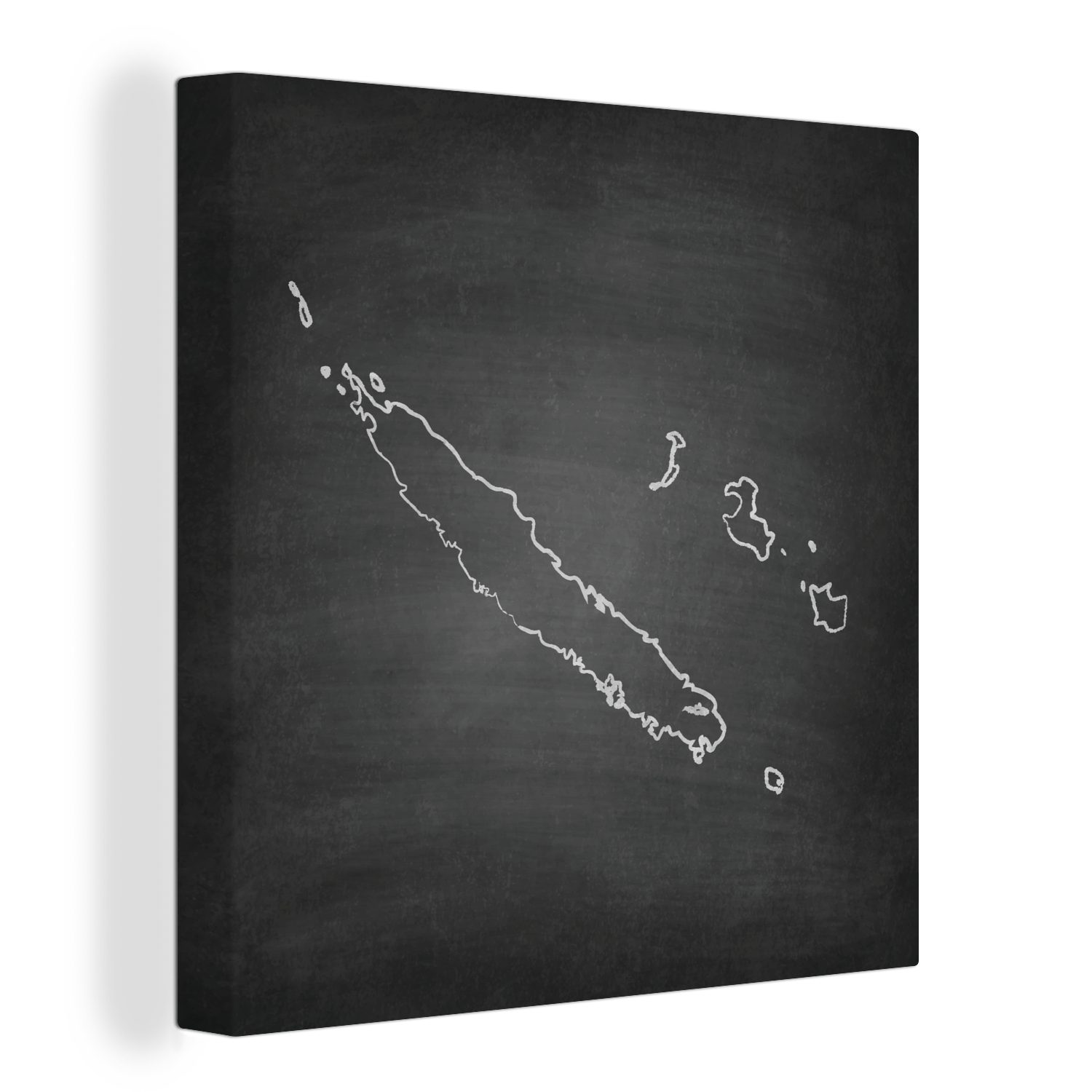 OneMillionCanvasses® Leinwandbild Eine Illustration der Karte von Neukaledonien auf einer Kreidetafel, (1 St), Leinwand Bilder für Wohnzimmer Schlafzimmer