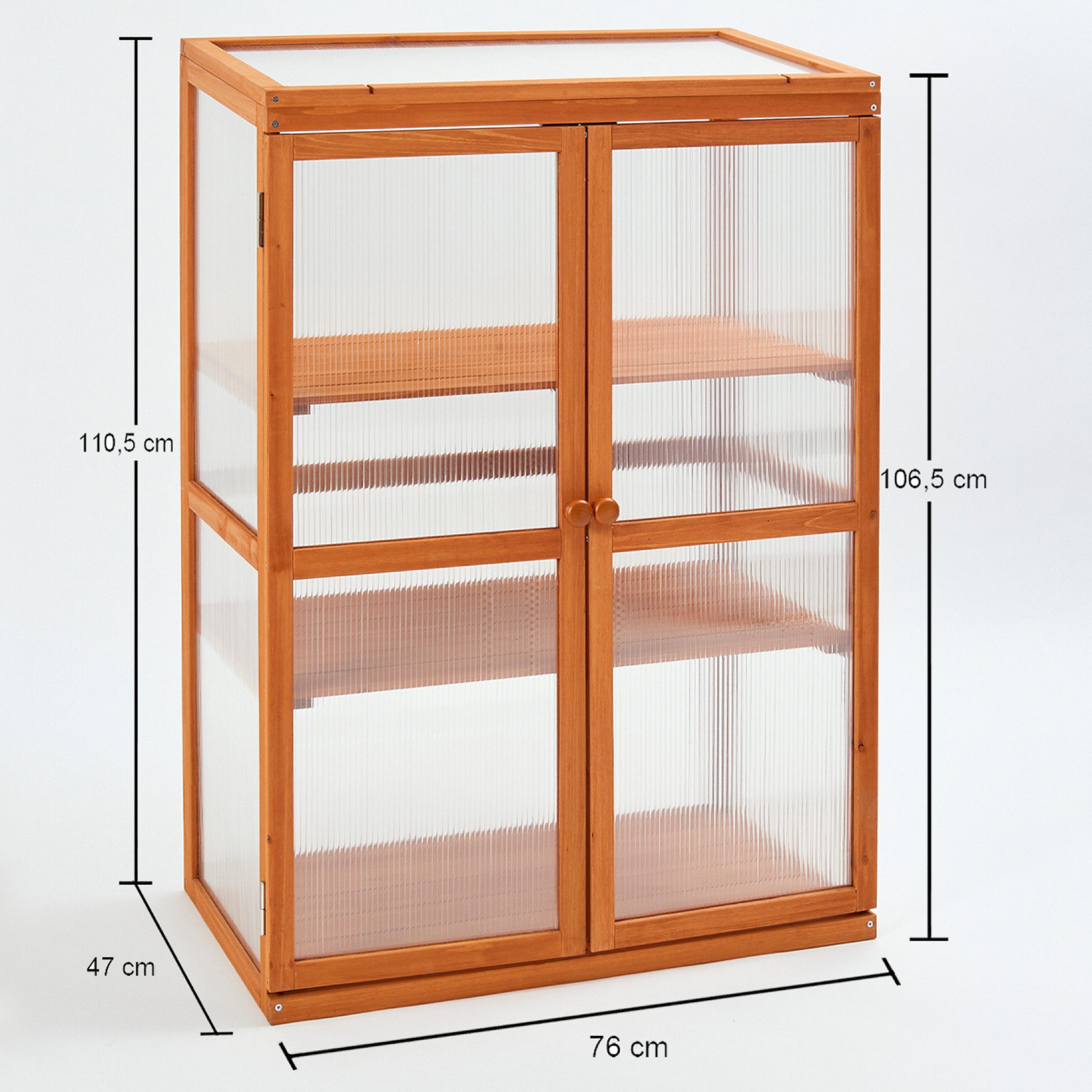 Hecht Gewächshaus Pflanzschrank Frühling 4 mm Polycarbonat-Doppelstegplatten, 3 Holzeinlegeböden 11 mm, 76 x 47 x 110,5 cm