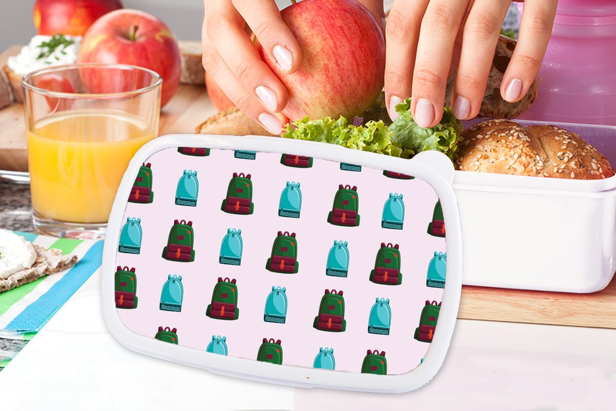 MuchoWow Lunchbox Brotdose, - Muster Pastell, für Mädchen Rucksack weiß - Brotbox - Jungs Erwachsene, und für (2-tlg), und Kinder Kunststoff, Retro